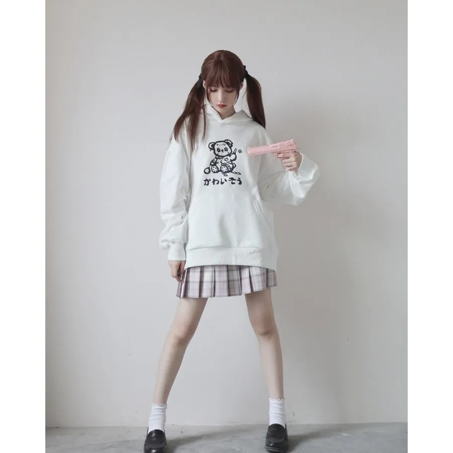 Bear Print Twin Sister Hoodie J40488