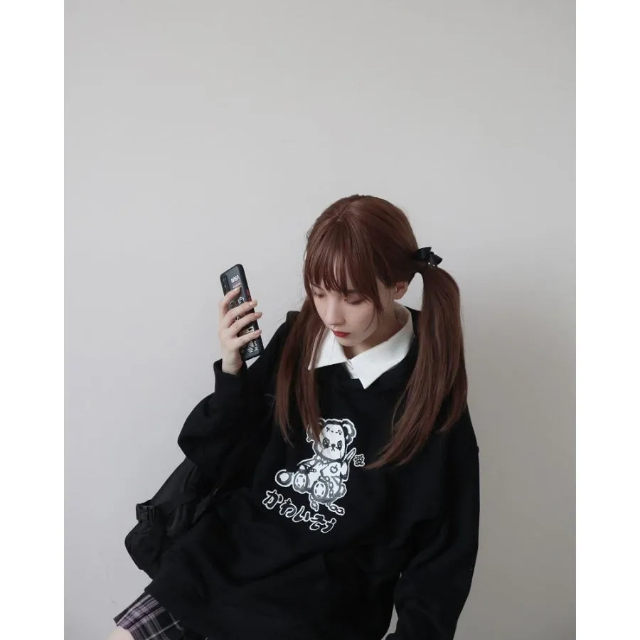 Bear Print Twin Sister Hoodie J40488