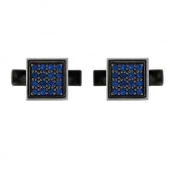 Blackened Silver Blue Sapphire Cufflinks Cuadrado