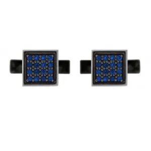 Blackened Silver Blue Sapphire Cufflinks Cuadrado