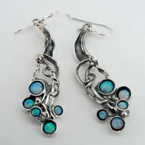 Blue Opal Earrings 925 Sterling Silver  Handmade long Dangle Hadar Designers (H)