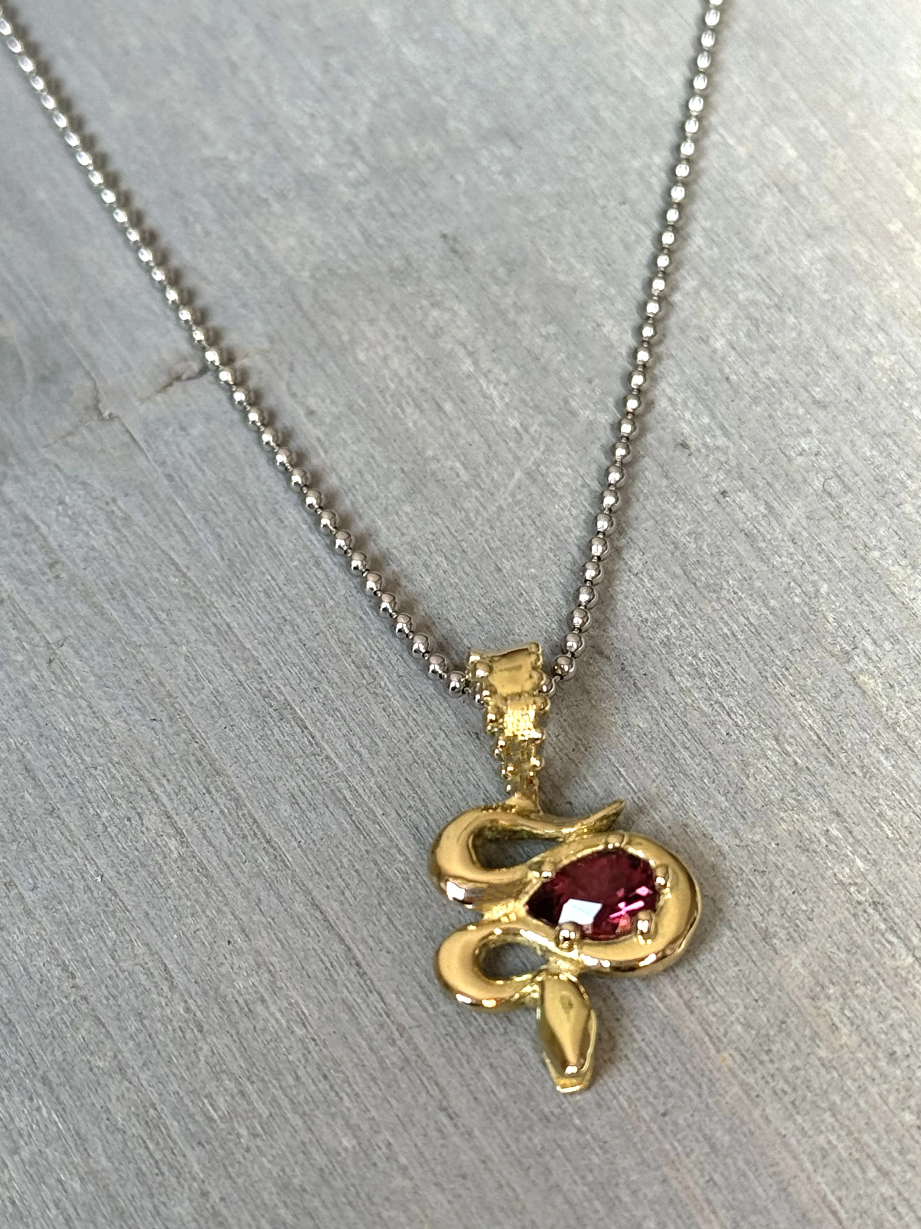 BOHEME GARNET SERPENT CHARM FAIRMINED GOLD
