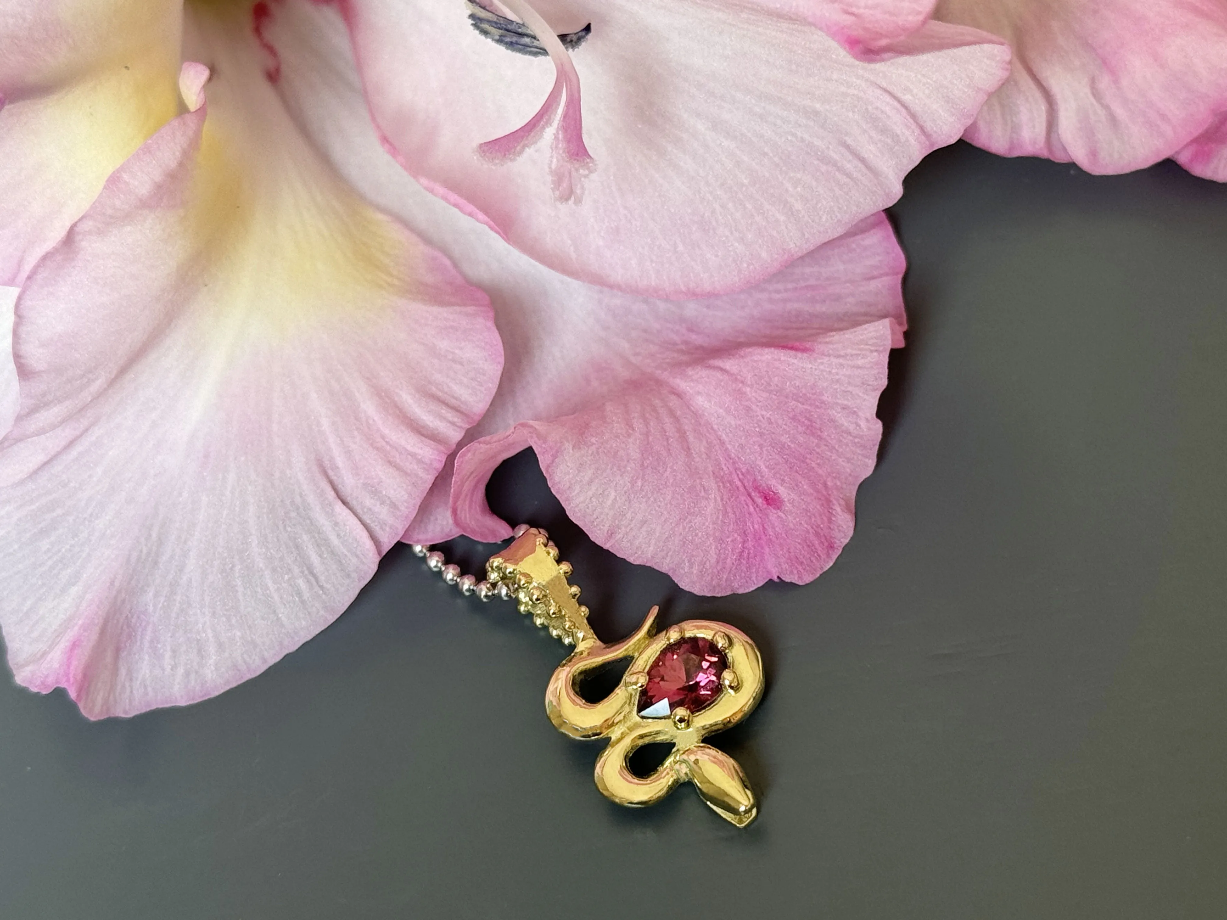 BOHEME GARNET SERPENT CHARM FAIRMINED GOLD