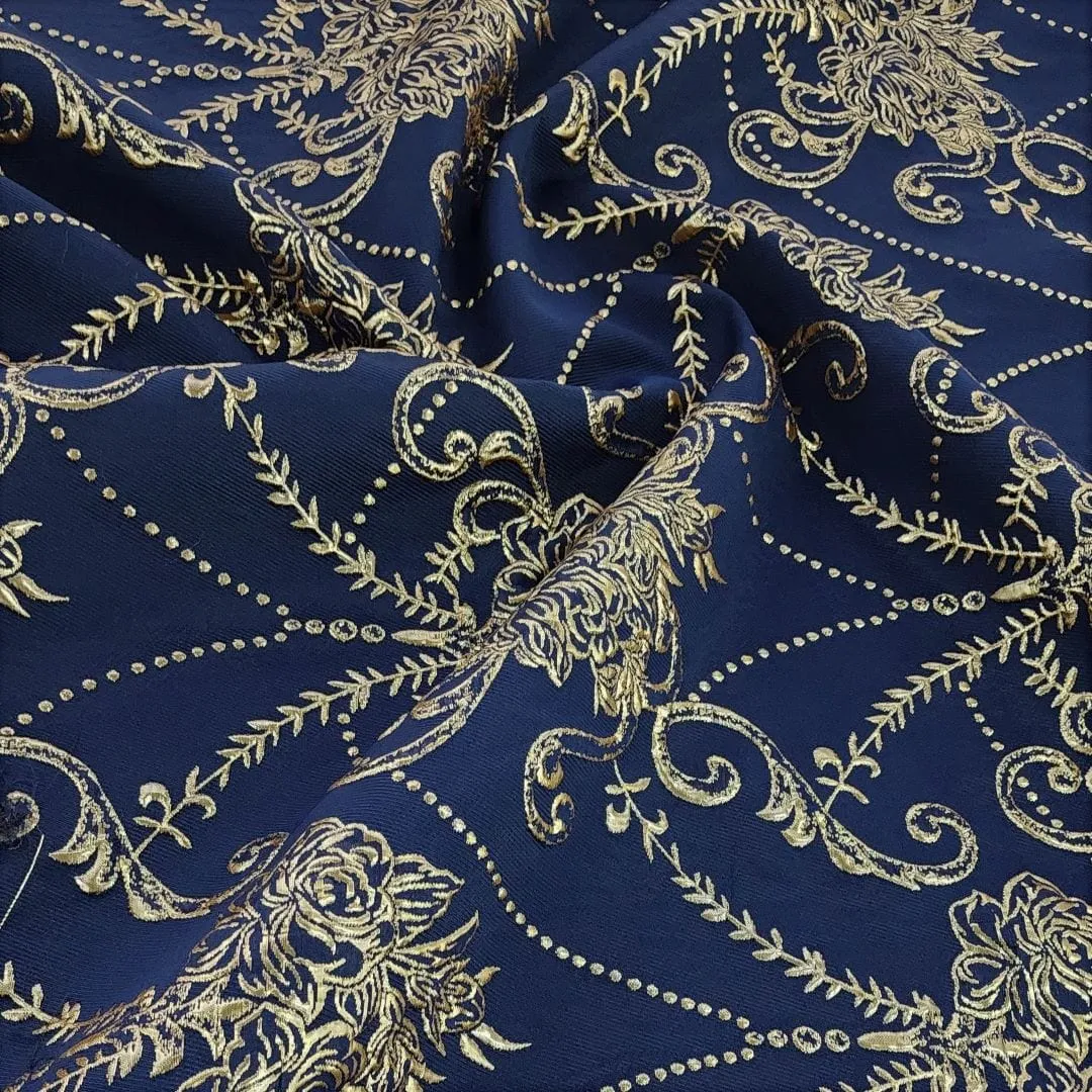 Brocade Fabric Navy 150 cm