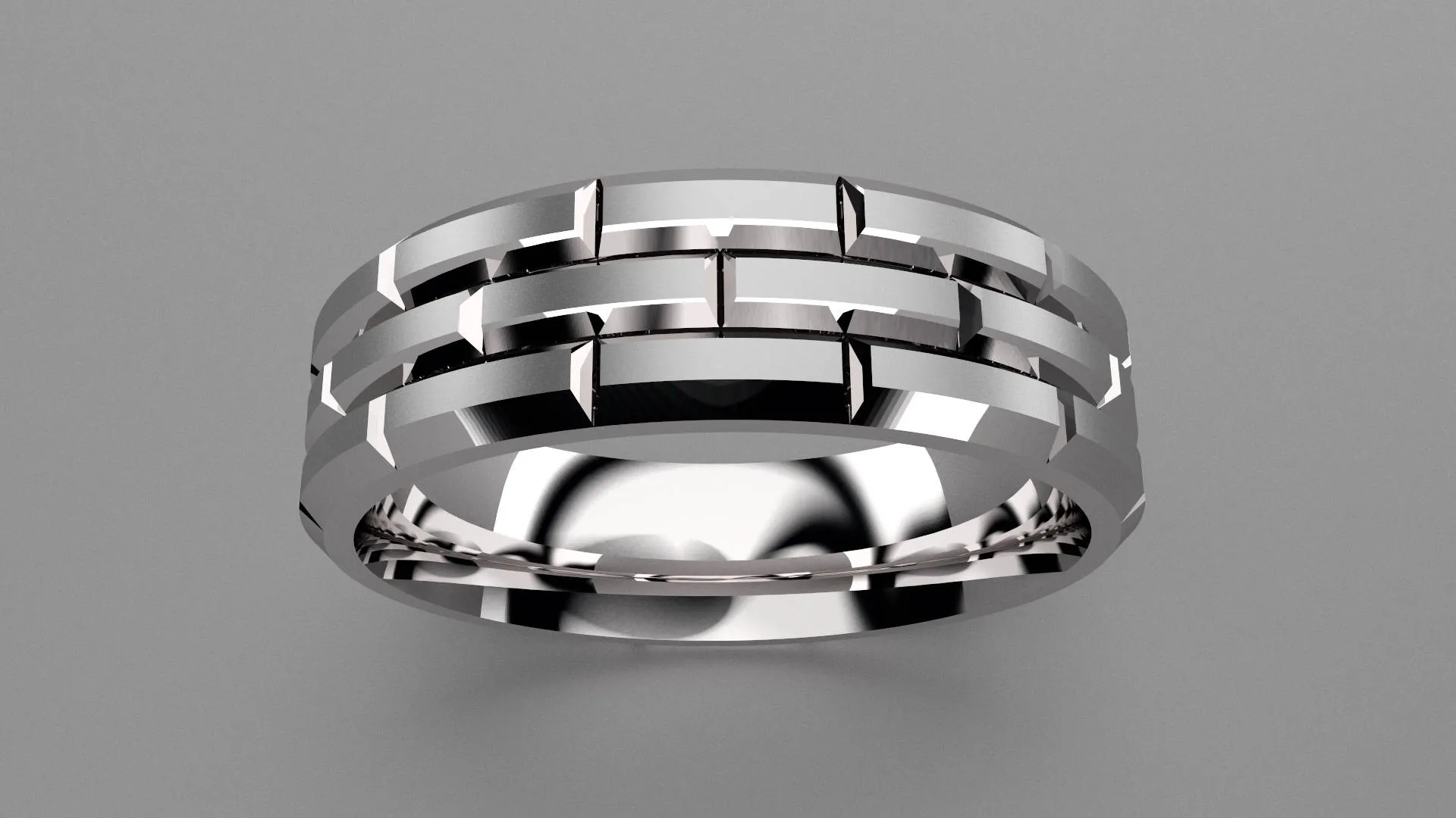 Brushed Sterling Silver 6mm Brick Pattern Wedding Band