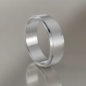 Brushed White Gold 6mm Step Edge Wedding Band