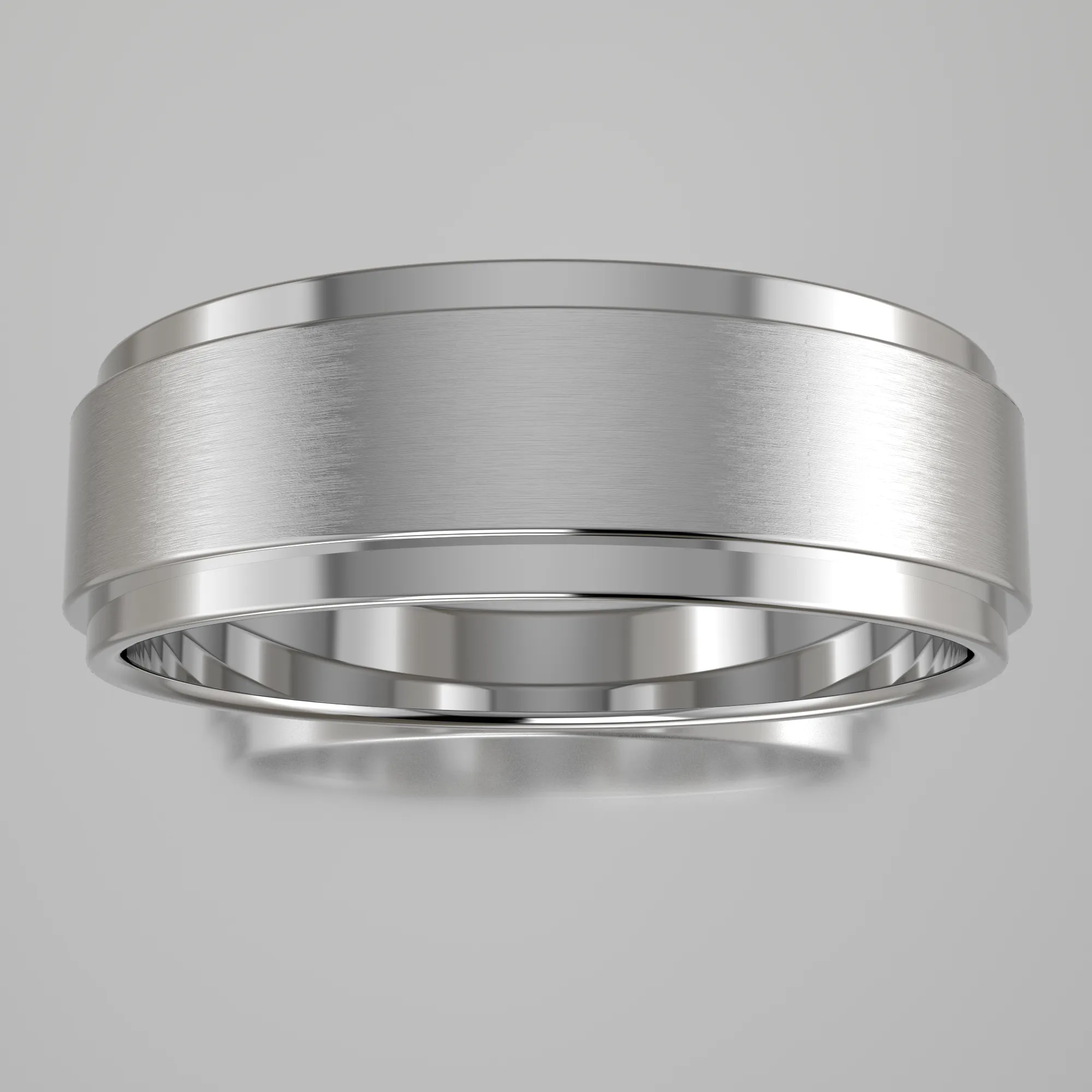 Brushed White Gold 6mm Step Edge Wedding Band