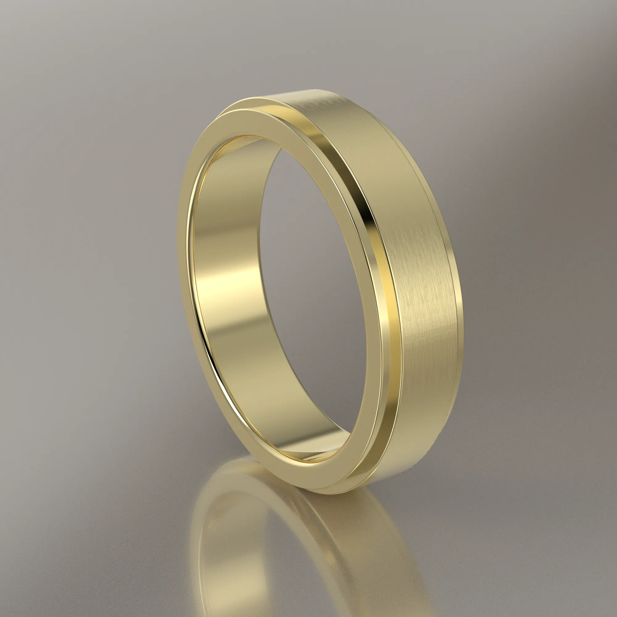 Brushed Yellow Gold 5mm Step Edge Wedding Band