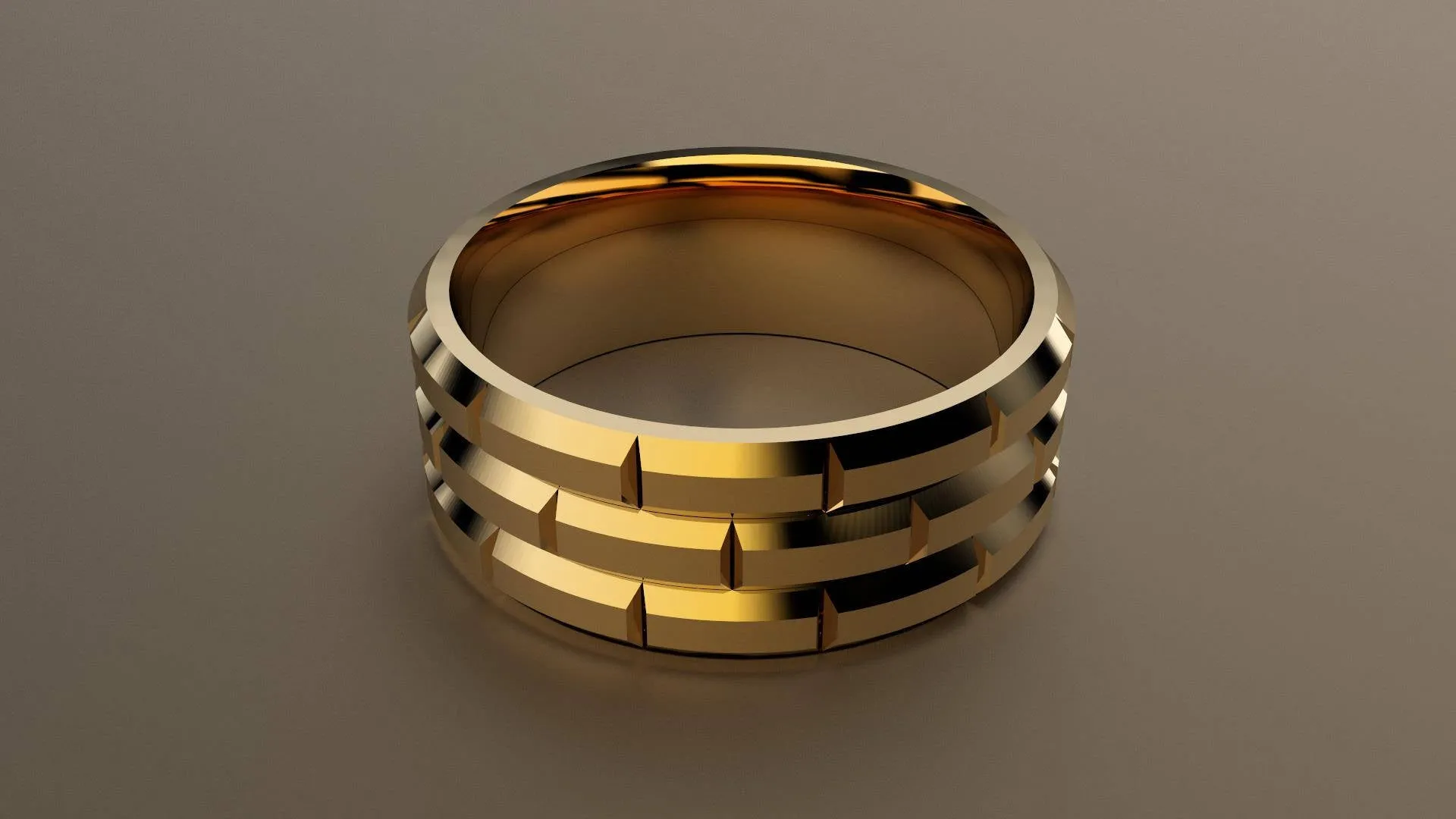 Brushed Yellow Gold 8mm Brick Pattern Wedding Band