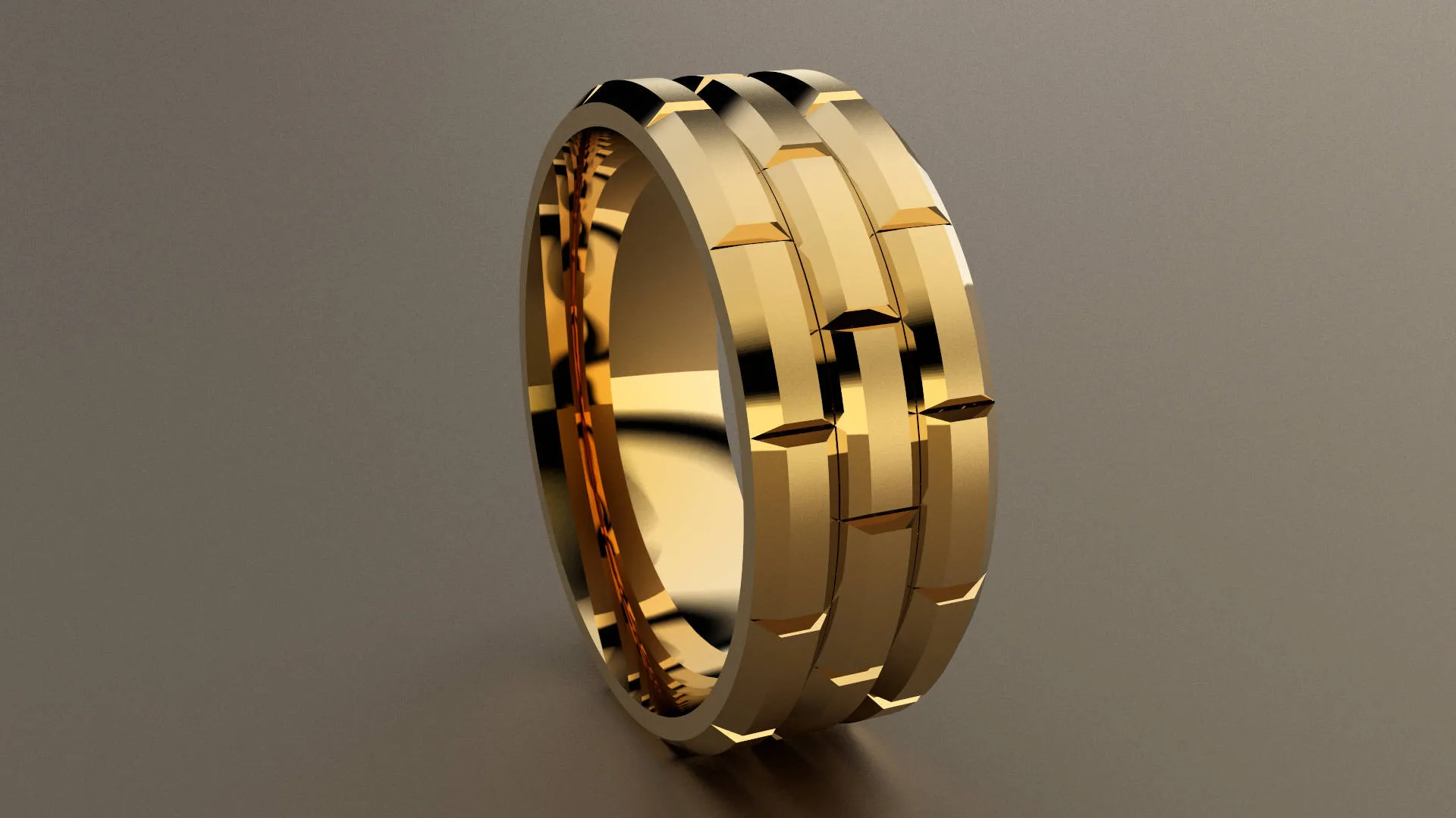 Brushed Yellow Gold 8mm Brick Pattern Wedding Band