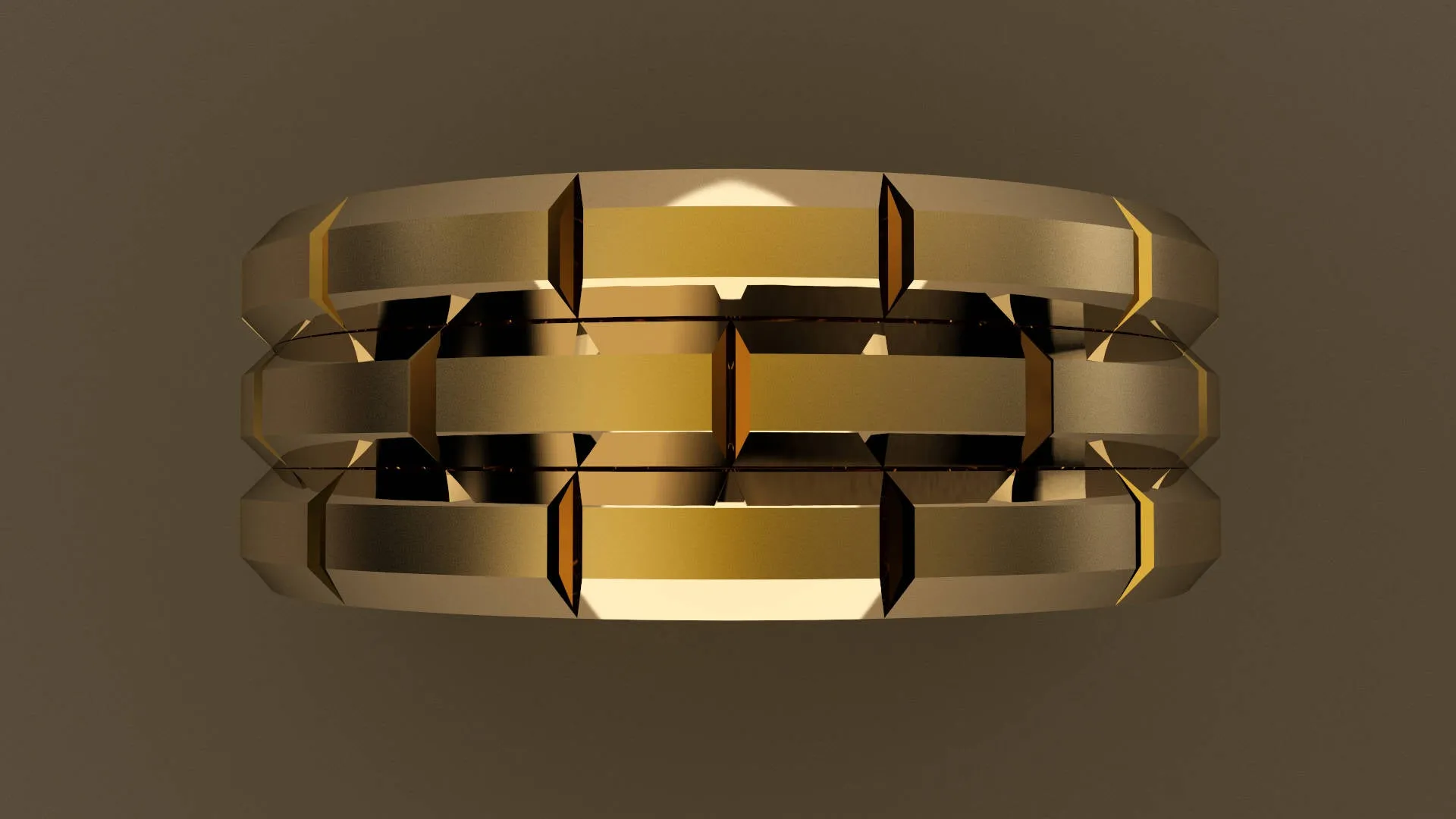 Brushed Yellow Gold 8mm Brick Pattern Wedding Band