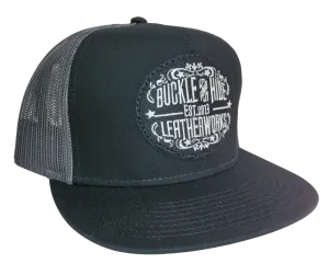 Buckle and Hide Leather Flat Bill Trucker Cap