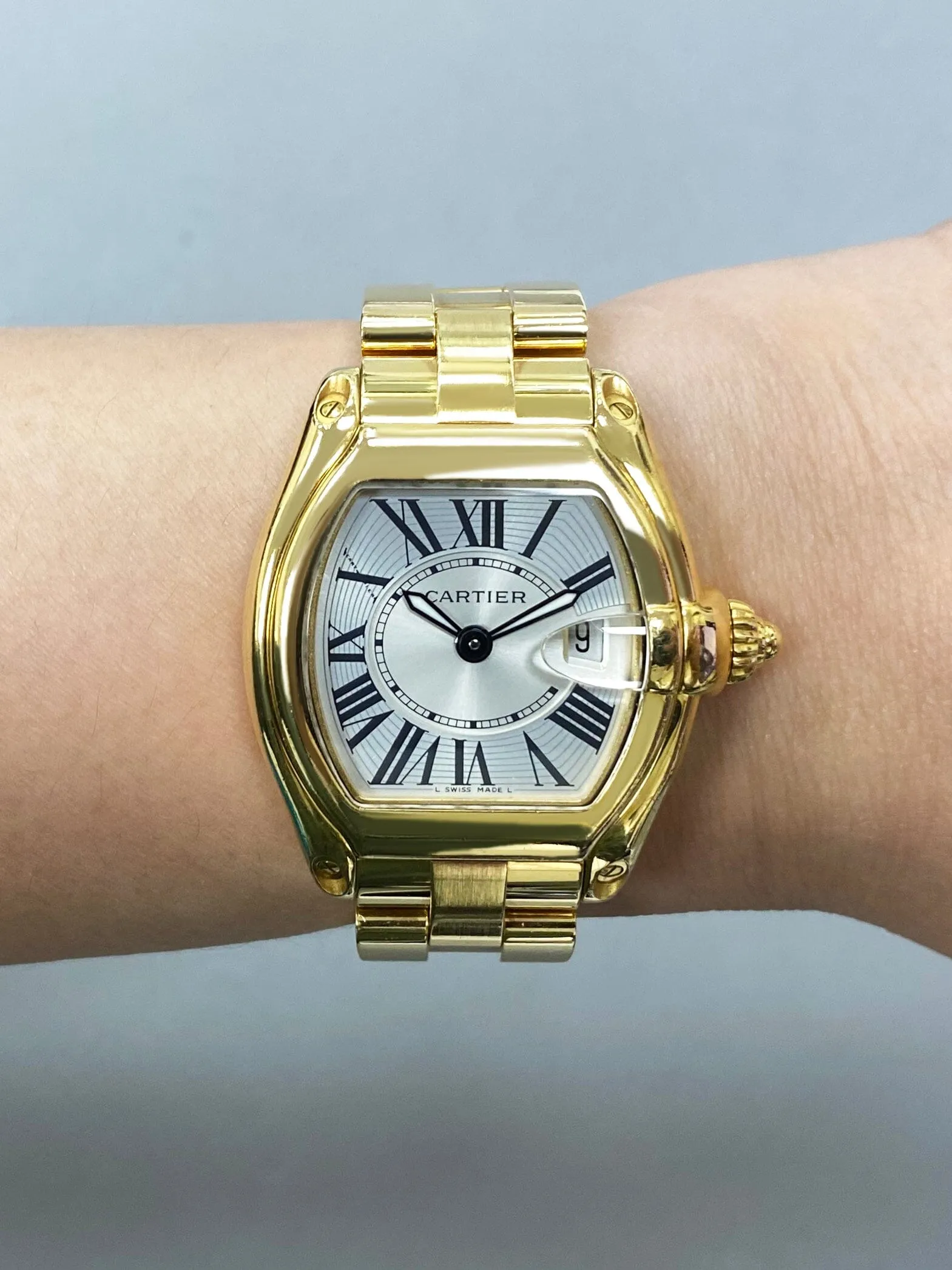 Cartier Roadster W62018Y5 Sliver Dial Yellow Gold Ladies Watch