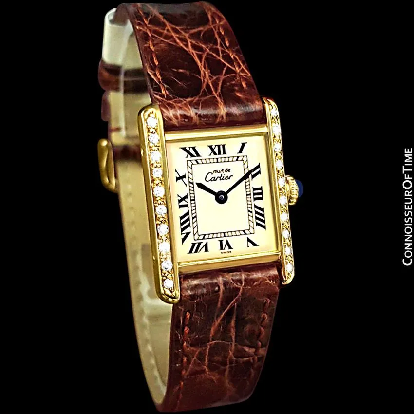 Cartier Vintage Ladies Tank Mechanical Watch - Gold Vermeil, 18K Gold over Sterling Silver & Diamonds