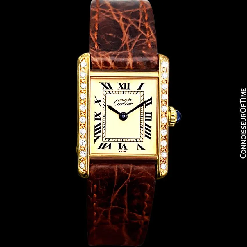 Cartier Vintage Ladies Tank Mechanical Watch - Gold Vermeil, 18K Gold over Sterling Silver & Diamonds
