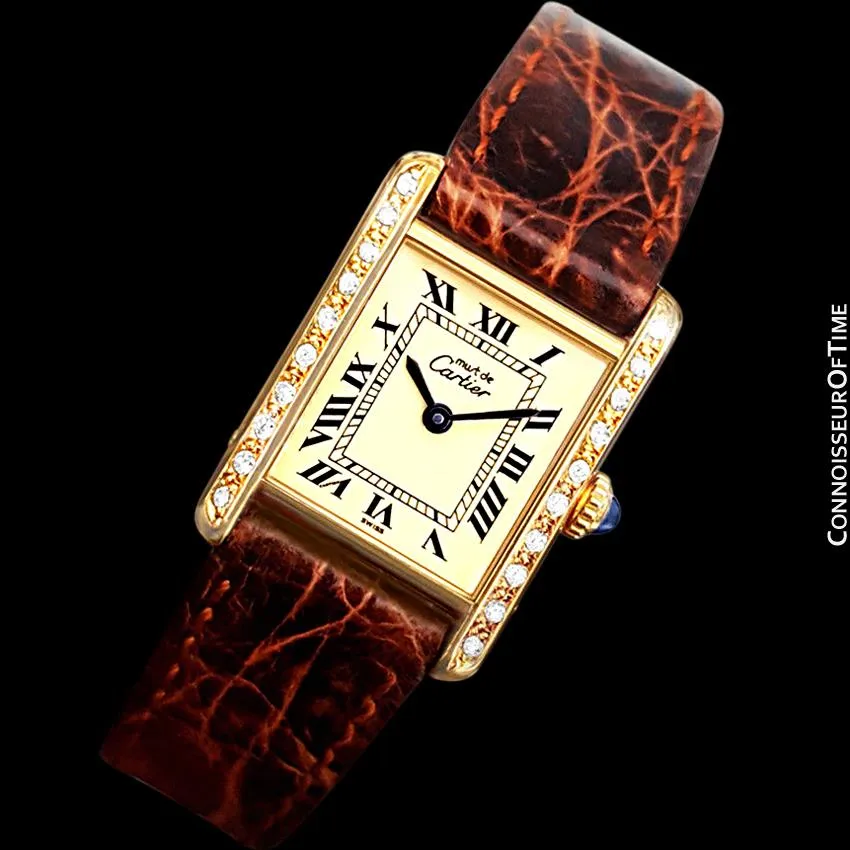 Cartier Vintage Ladies Tank Mechanical Watch - Gold Vermeil, 18K Gold over Sterling Silver & Diamonds