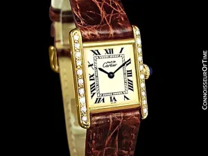 Cartier Vintage Ladies Tank Mechanical Watch - Gold Vermeil, 18K Gold over Sterling Silver & Diamonds