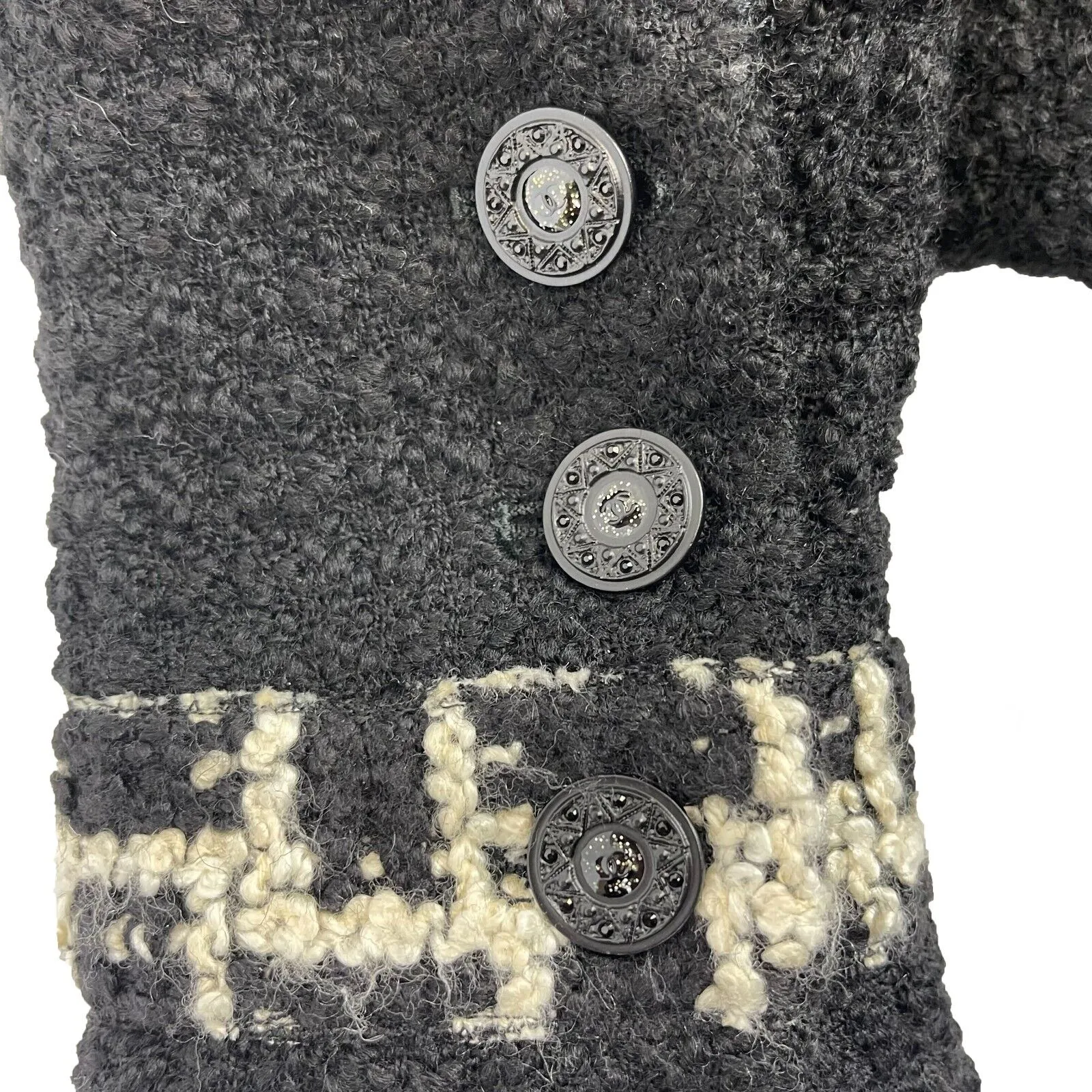 CHANEL - 09A Runway Black Tweed Boucle Coat Dress 40 US 8 - Black / Green