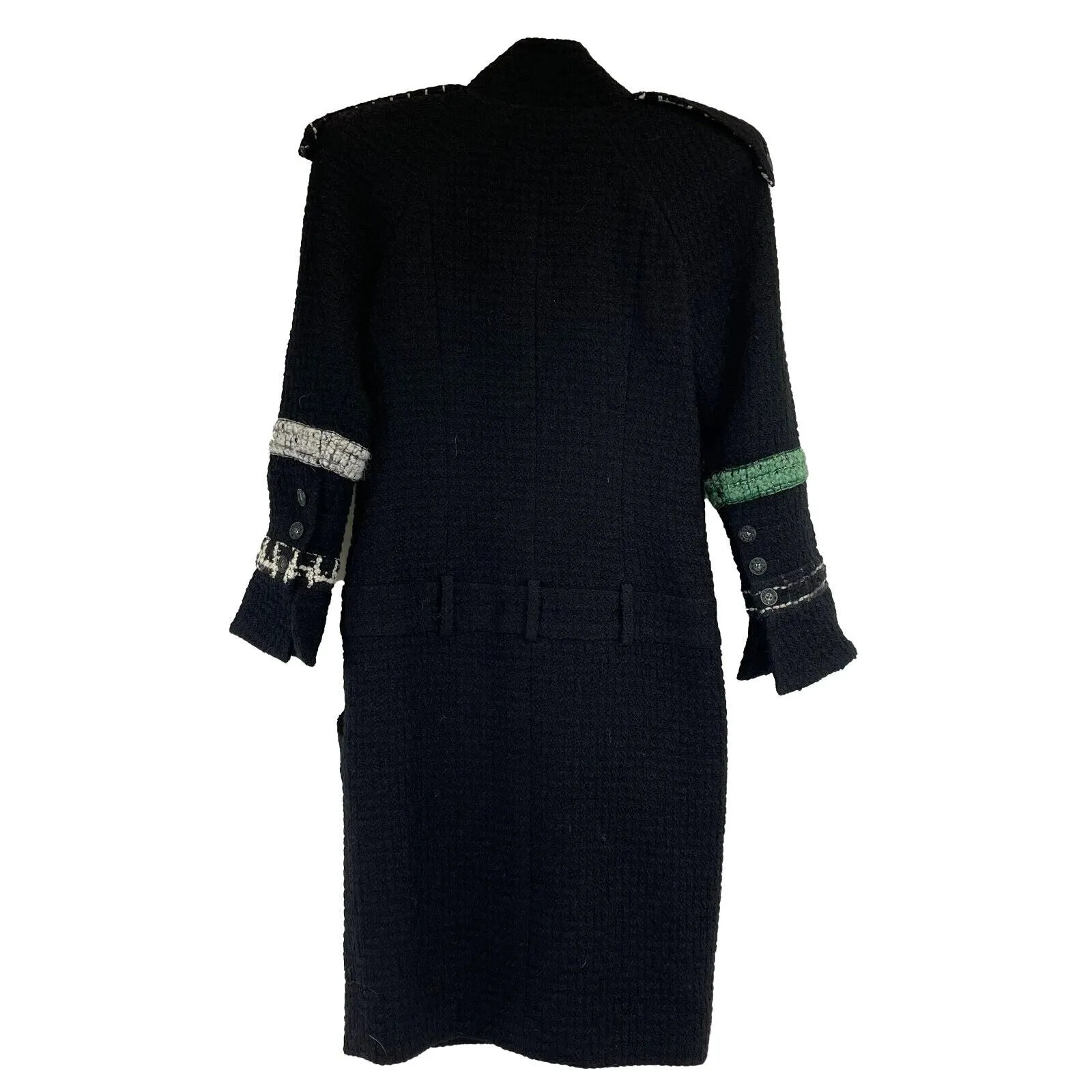 CHANEL - 09A Runway Black Tweed Boucle Coat Dress 40 US 8 - Black / Green