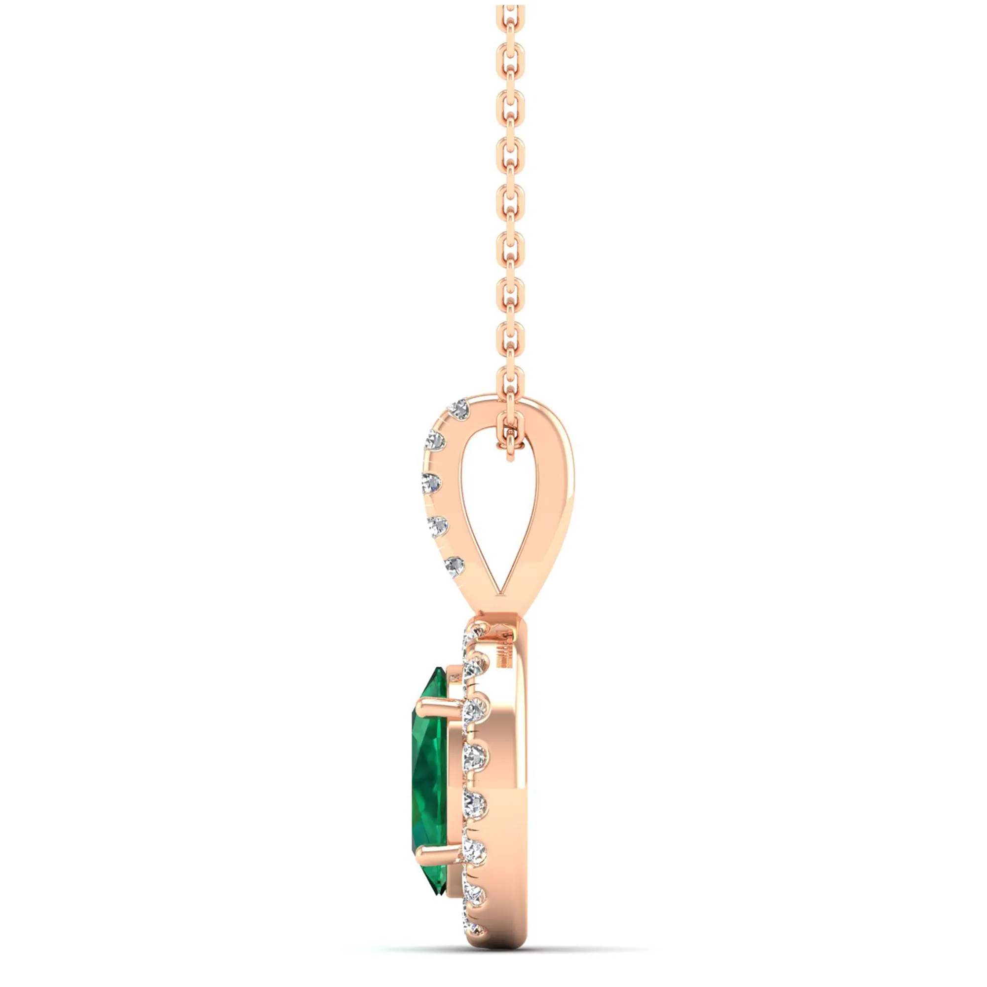 Classic Halo Oval Emerald and Diamond Pendant
