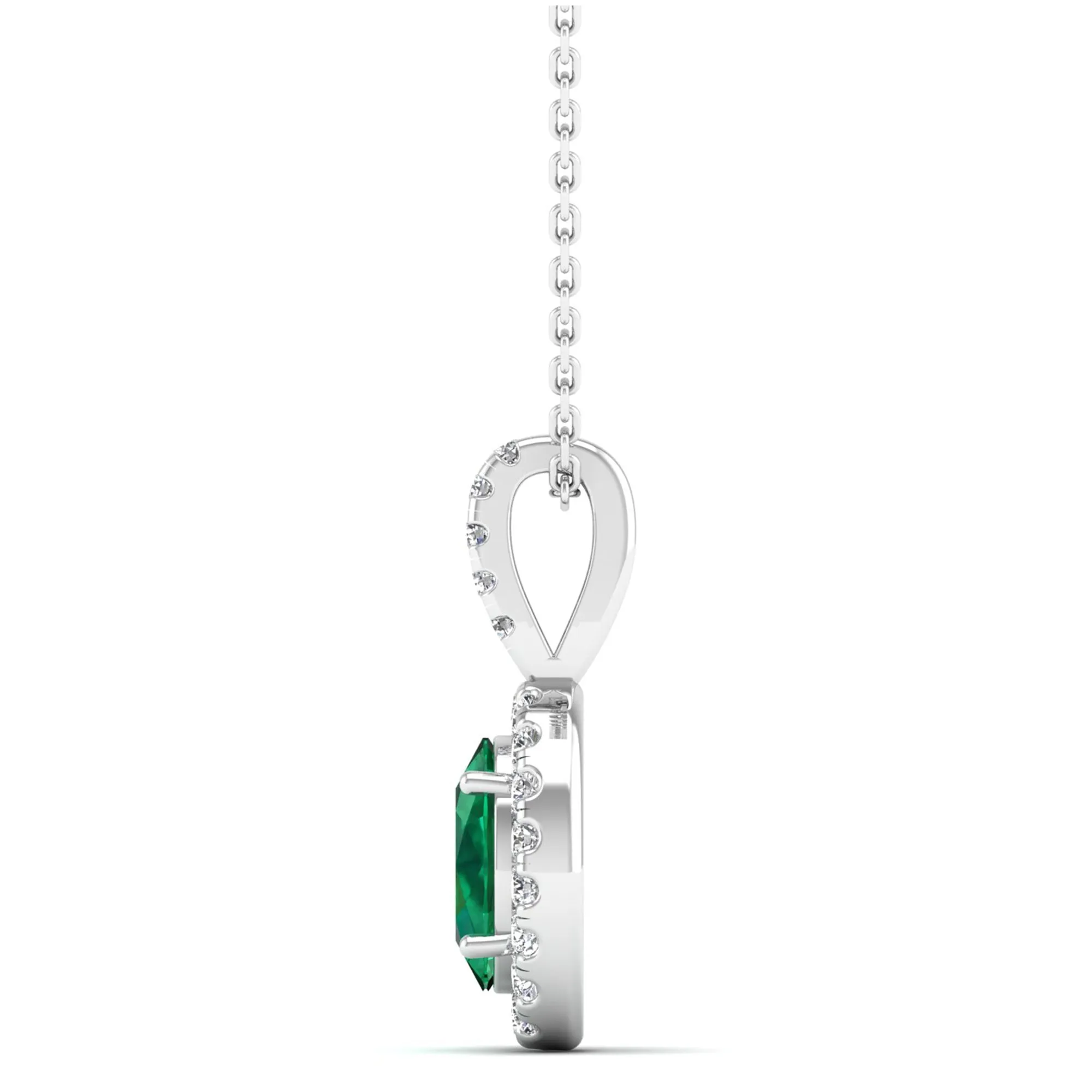 Classic Halo Oval Emerald and Diamond Pendant