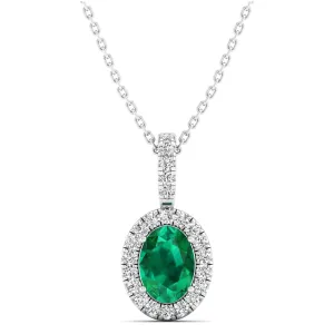 Classic Halo Oval Emerald and Diamond Pendant