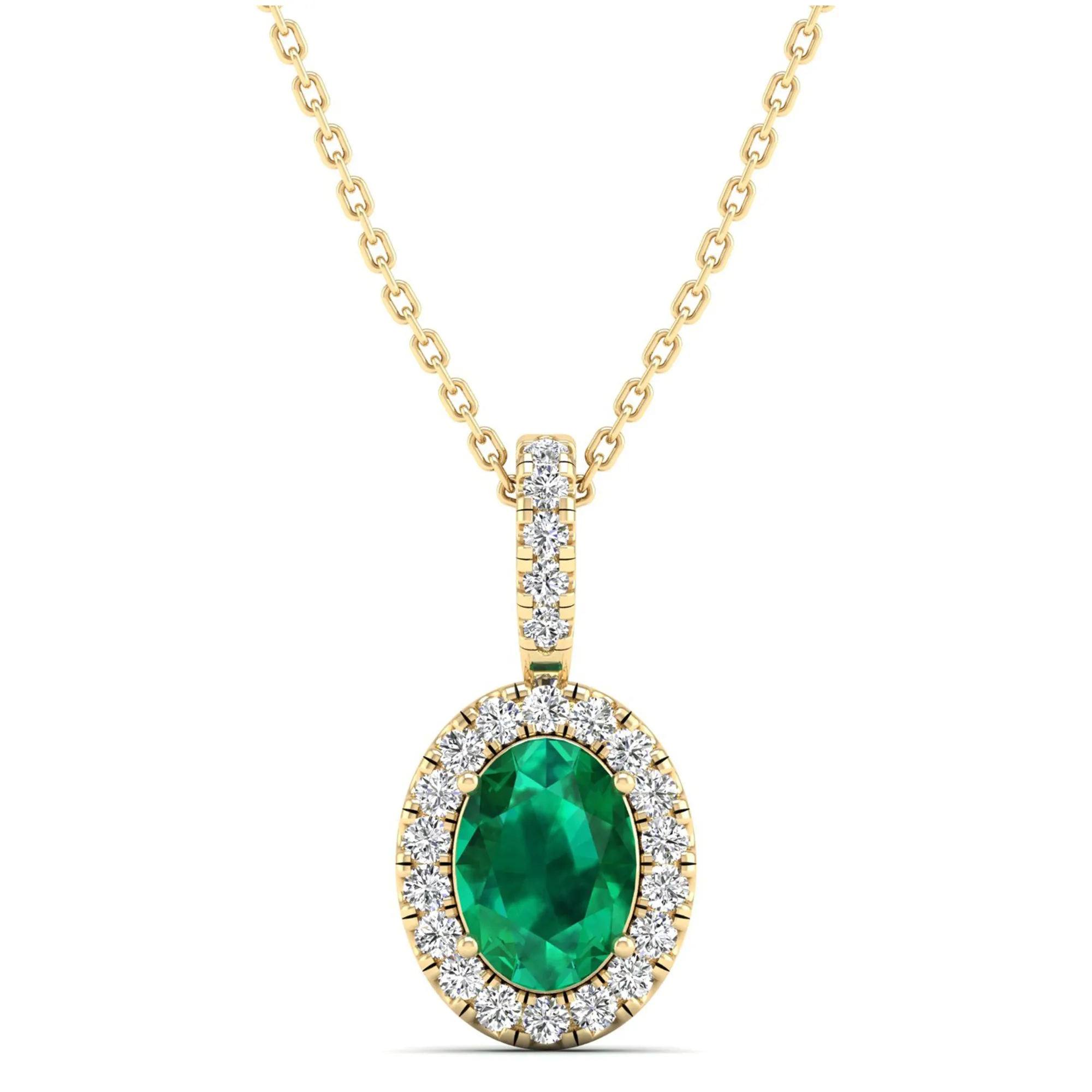 Classic Halo Oval Emerald and Diamond Pendant