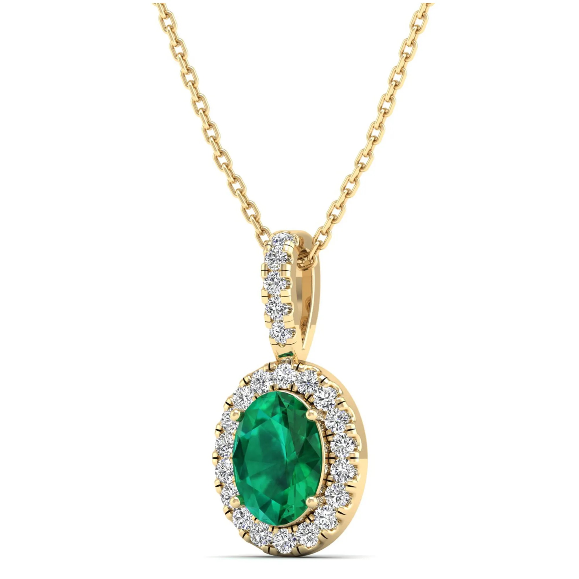 Classic Halo Oval Emerald and Diamond Pendant