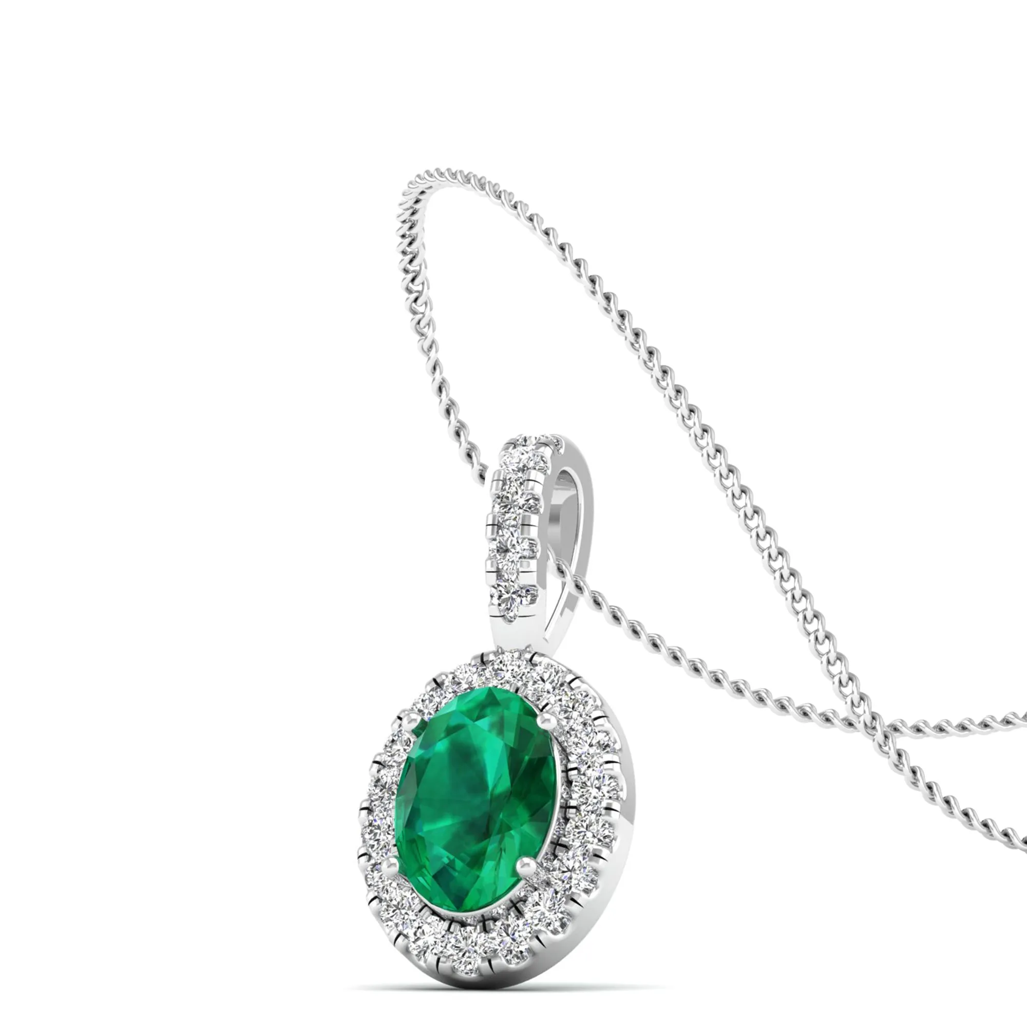 Classic Halo Oval Emerald and Diamond Pendant