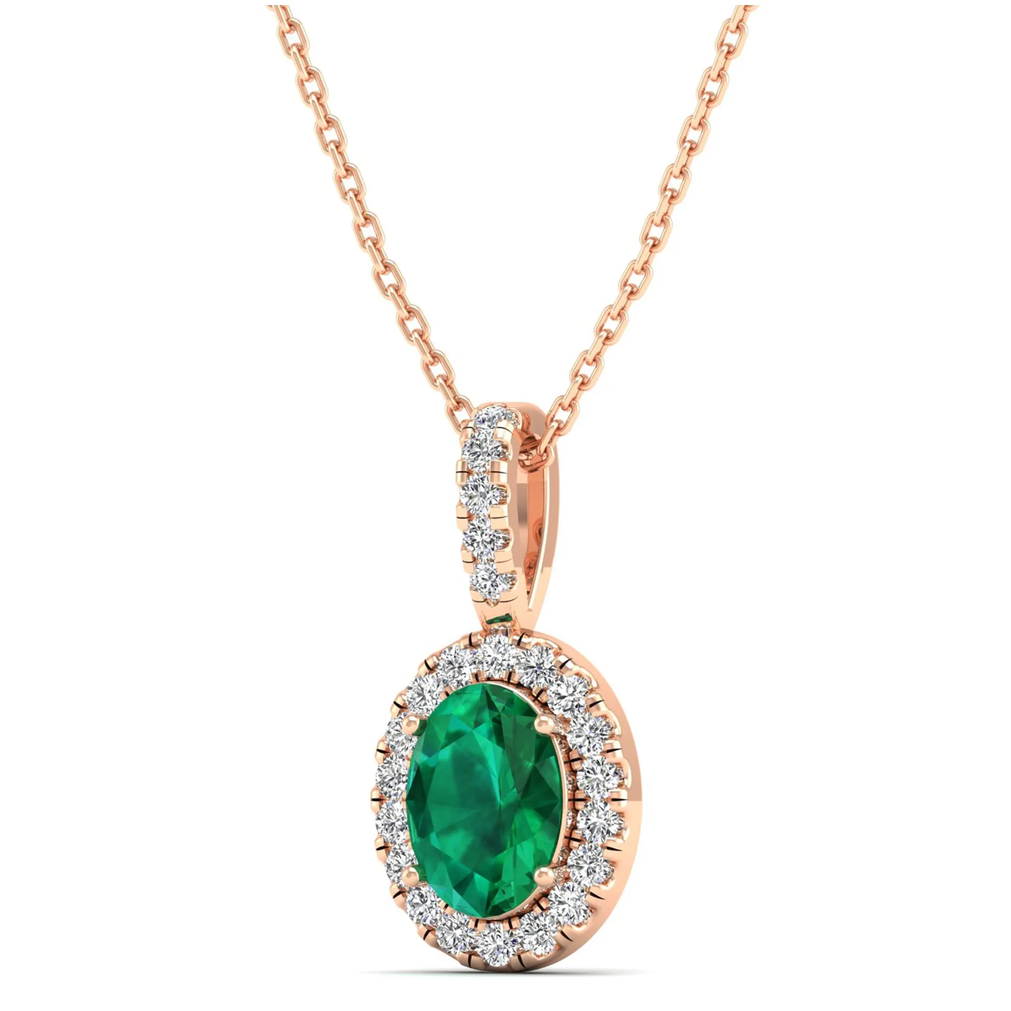 Classic Halo Oval Emerald and Diamond Pendant