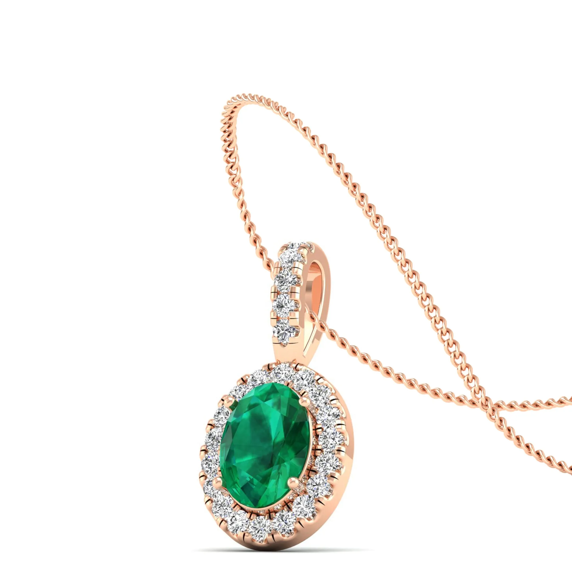 Classic Halo Oval Emerald and Diamond Pendant