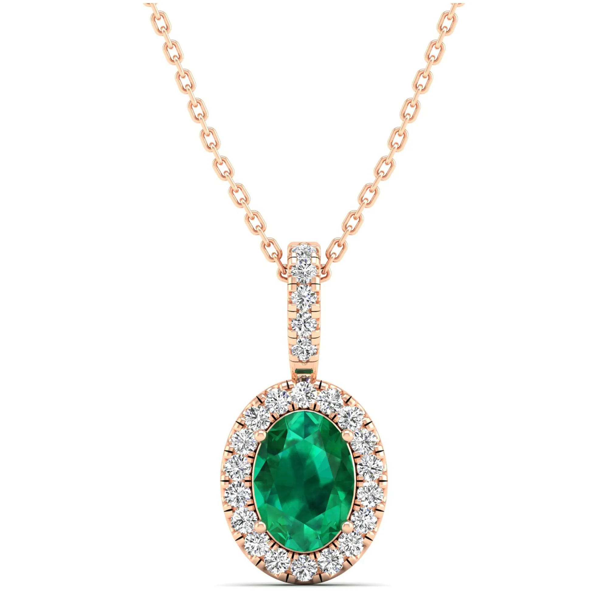 Classic Halo Oval Emerald and Diamond Pendant