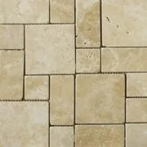 Classic Light Beige Travertine 3-Pieced Mini-Pattern Tumbled Mosaic Tile - 6 X 6 Sample