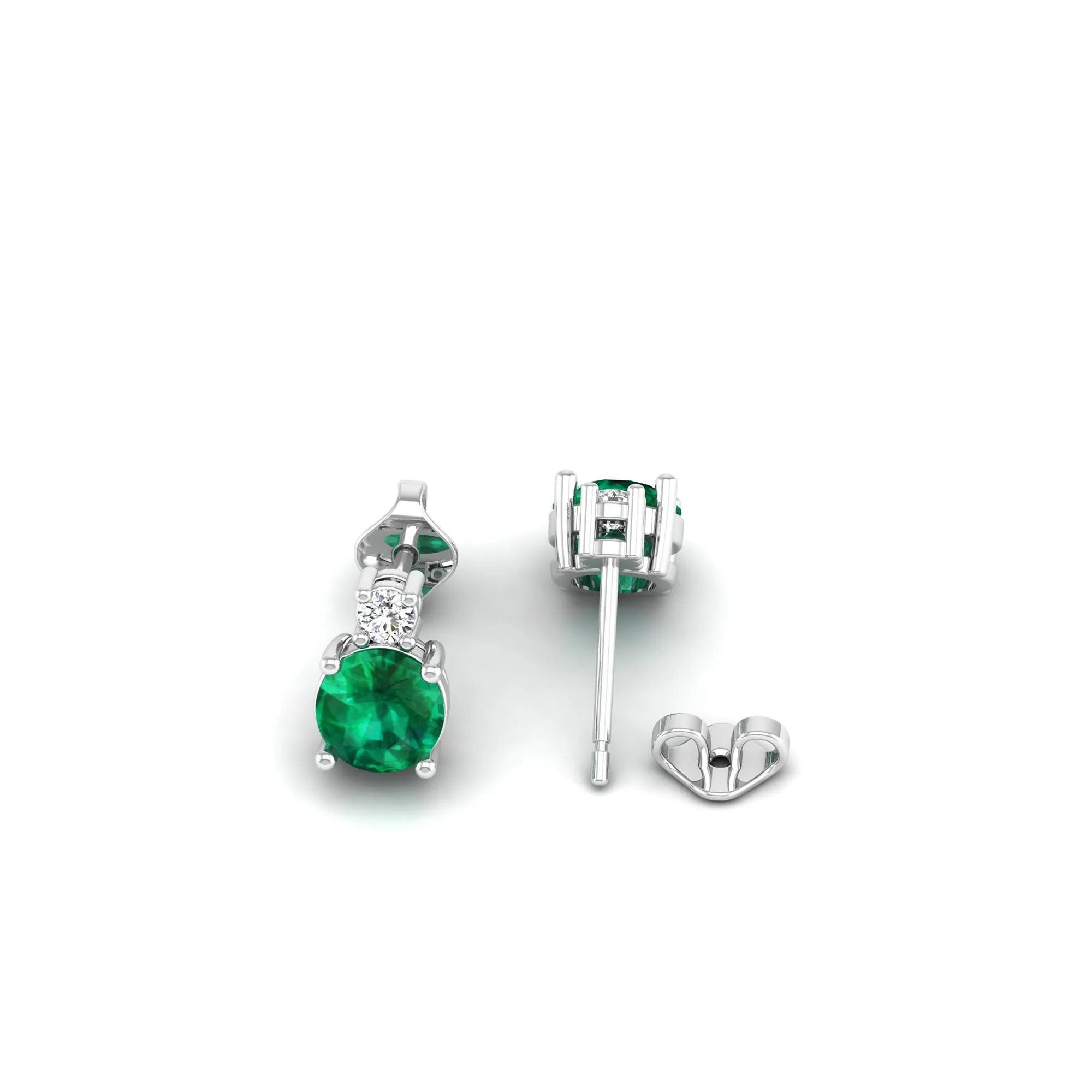 Classic Round Emerald and Diamond Stud Earrings
