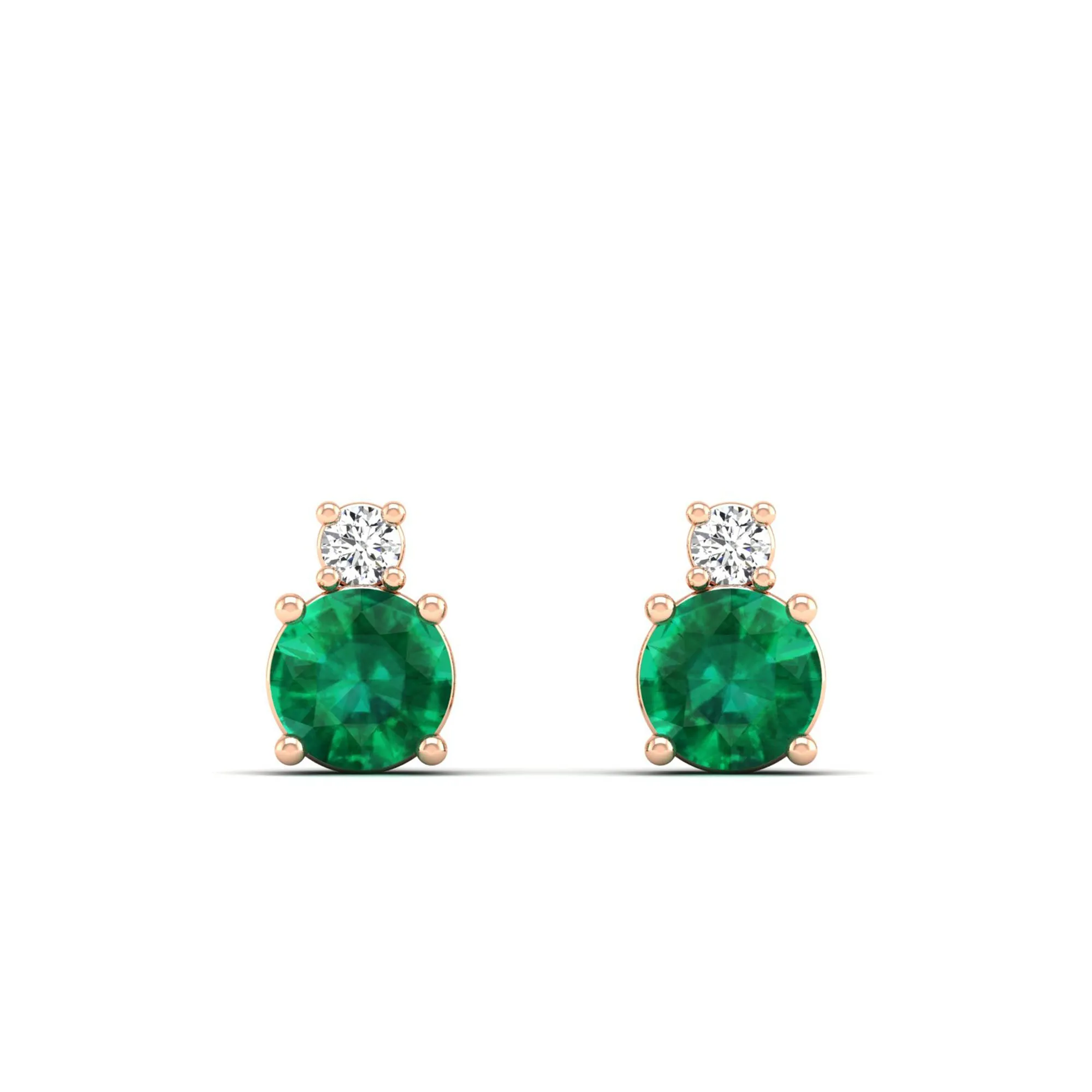 Classic Round Emerald and Diamond Stud Earrings