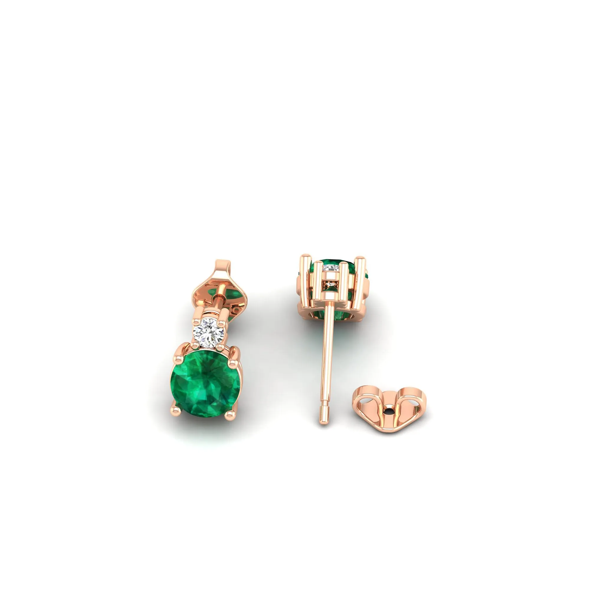 Classic Round Emerald and Diamond Stud Earrings