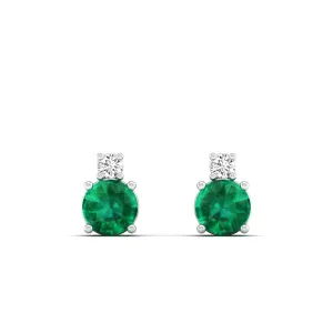Classic Round Emerald and Diamond Stud Earrings