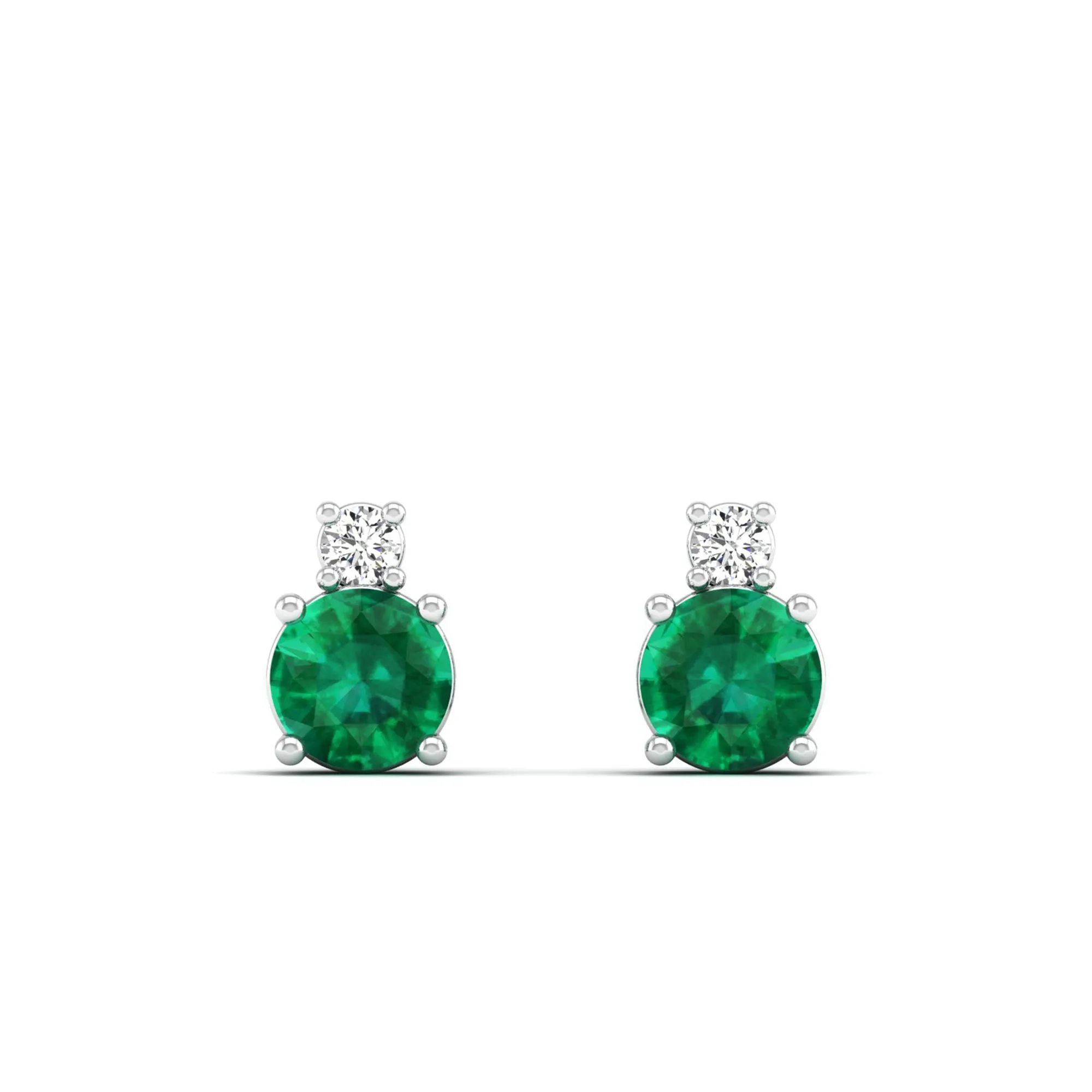 Classic Round Emerald and Diamond Stud Earrings