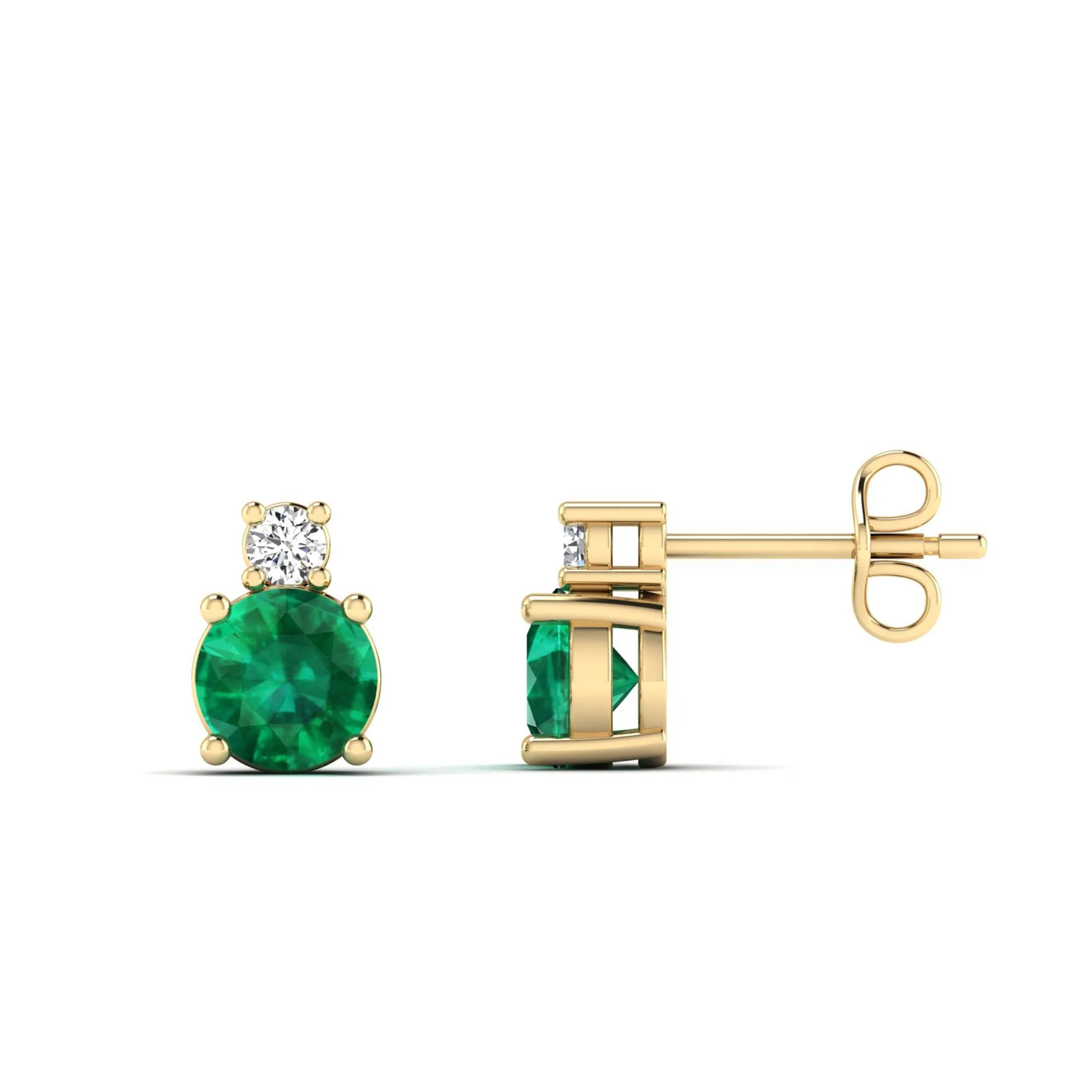 Classic Round Emerald and Diamond Stud Earrings