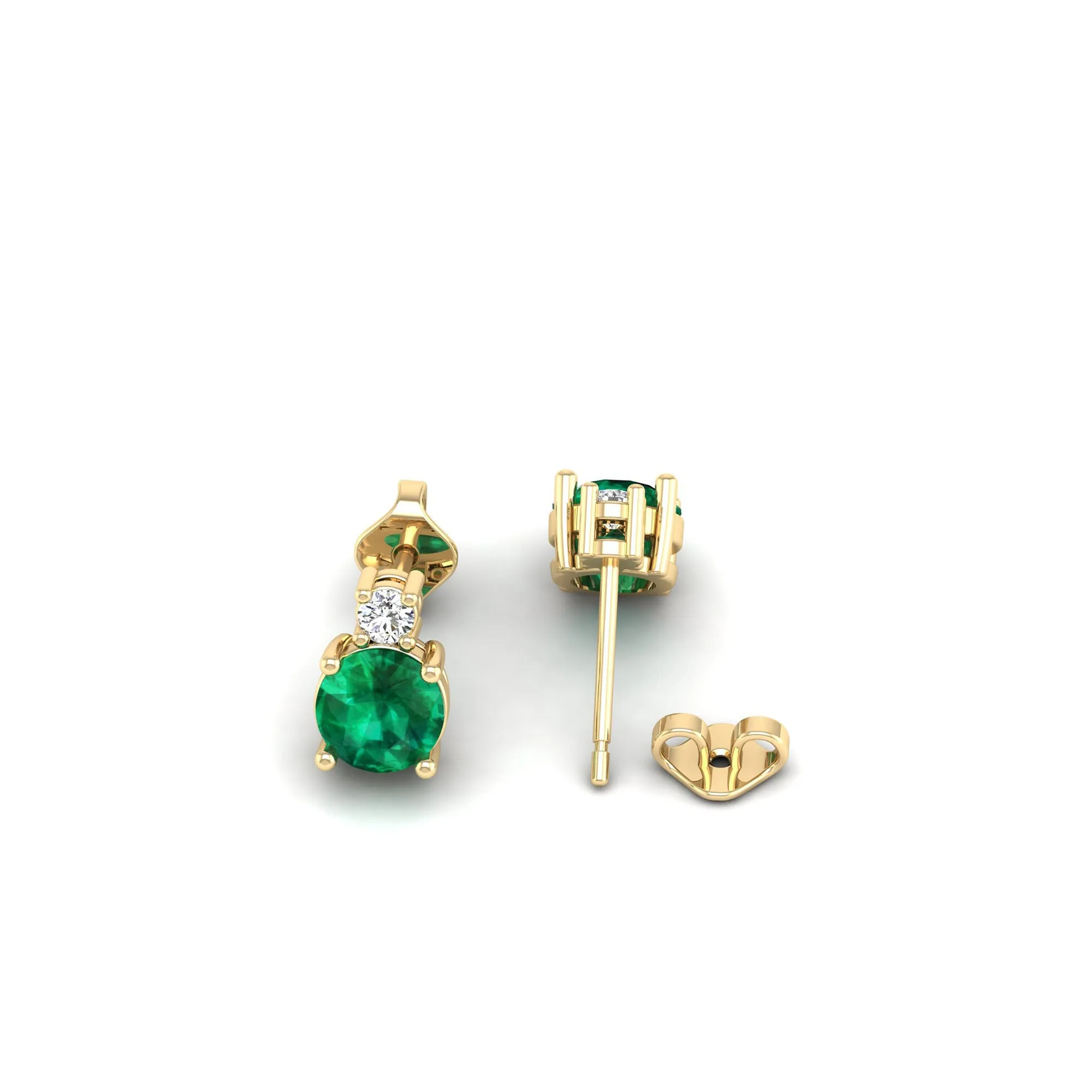Classic Round Emerald and Diamond Stud Earrings