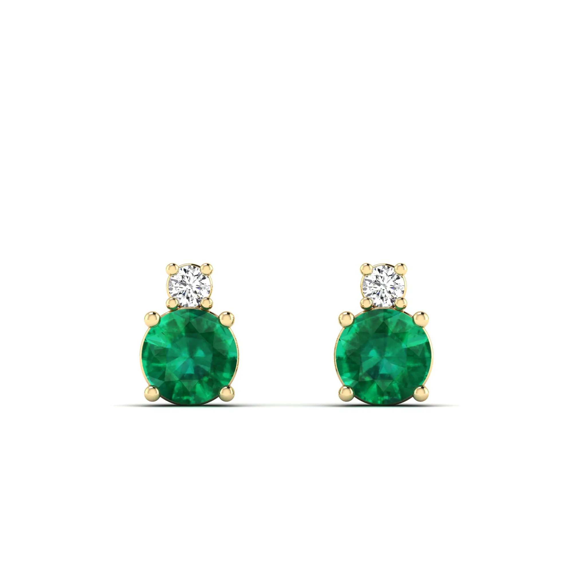Classic Round Emerald and Diamond Stud Earrings