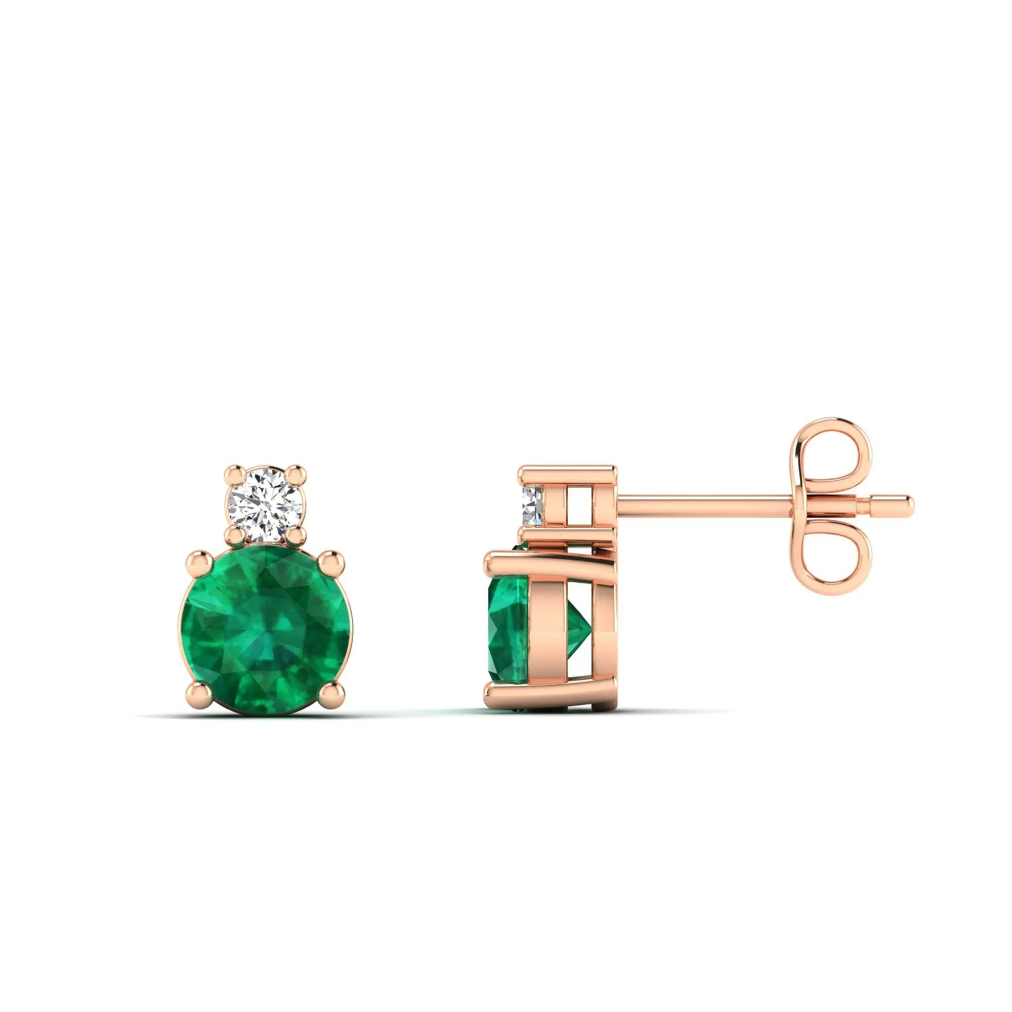 Classic Round Emerald and Diamond Stud Earrings