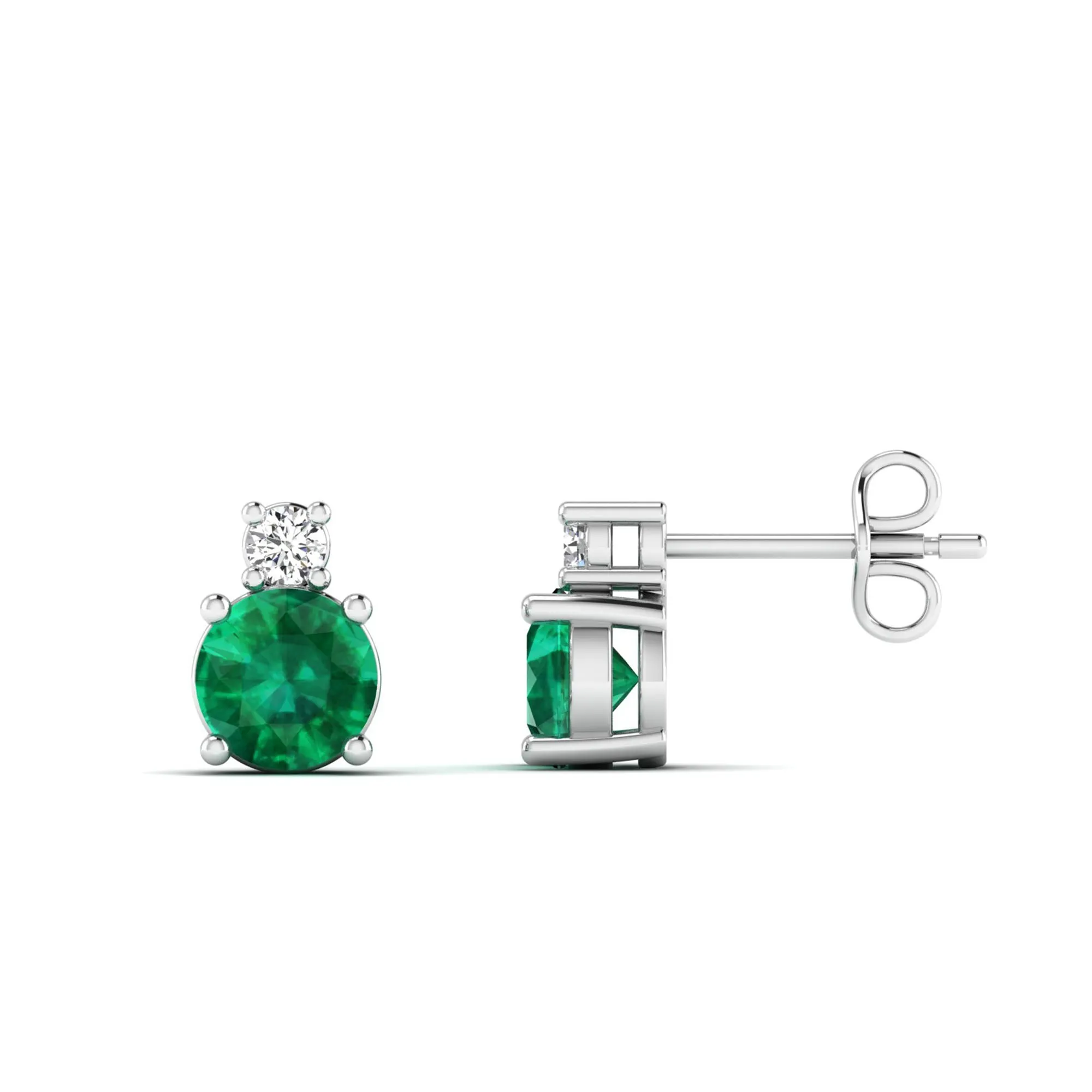 Classic Round Emerald and Diamond Stud Earrings