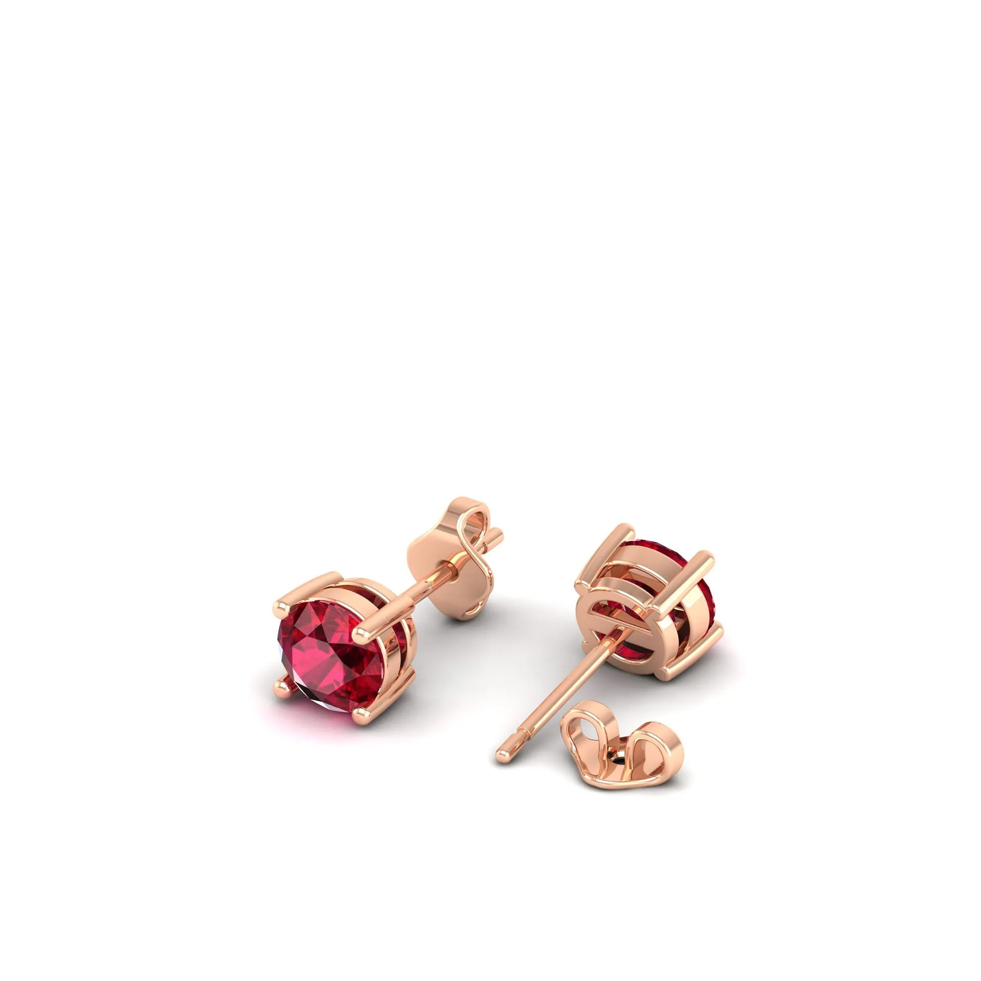 Classic Round Ruby Prong Stud Earrings