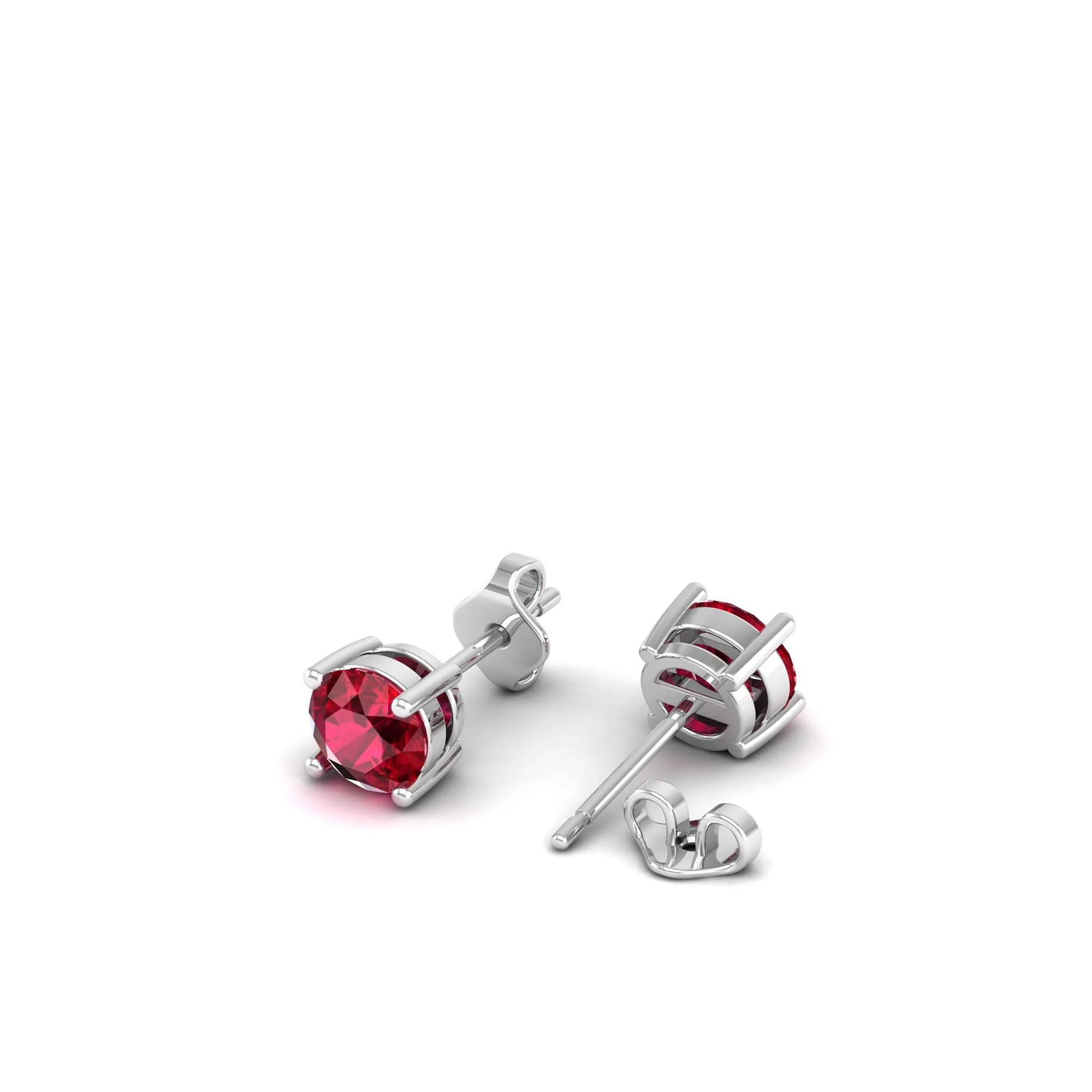 Classic Round Ruby Prong Stud Earrings