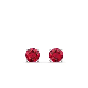 Classic Round Ruby Prong Stud Earrings