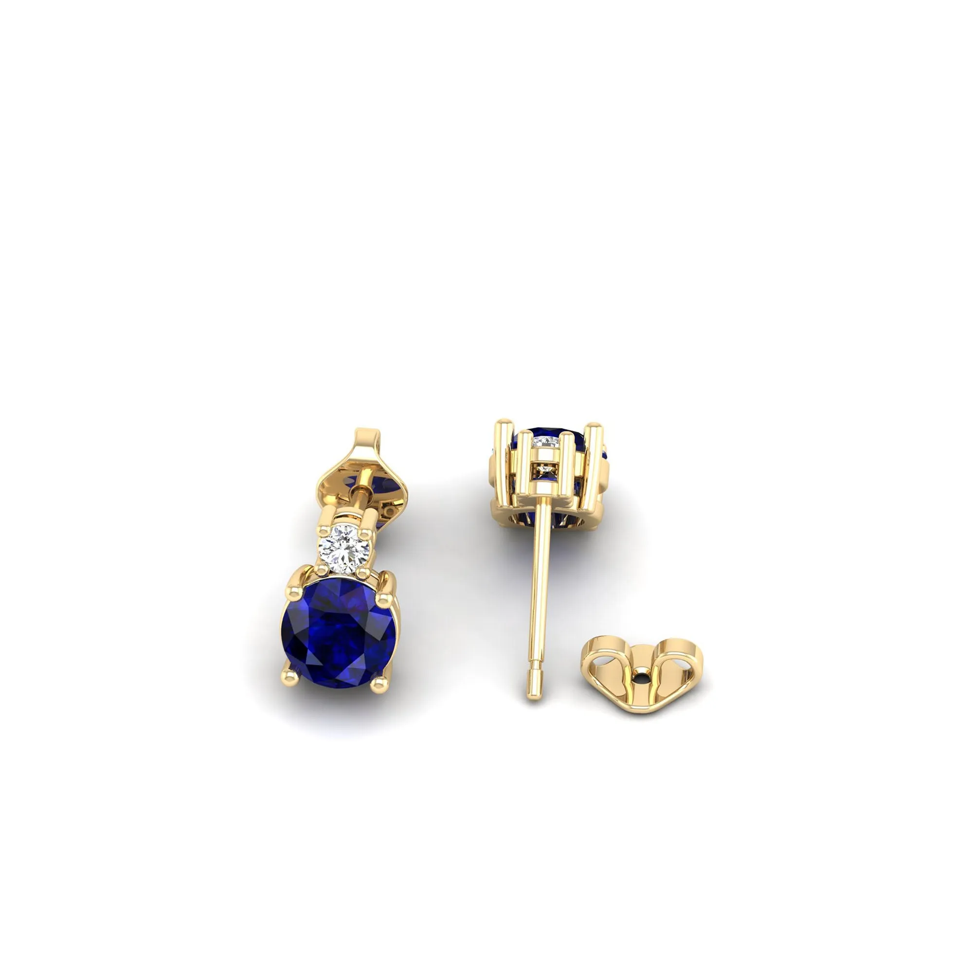 Classic Round Sapphire and Diamond Stud Earrings
