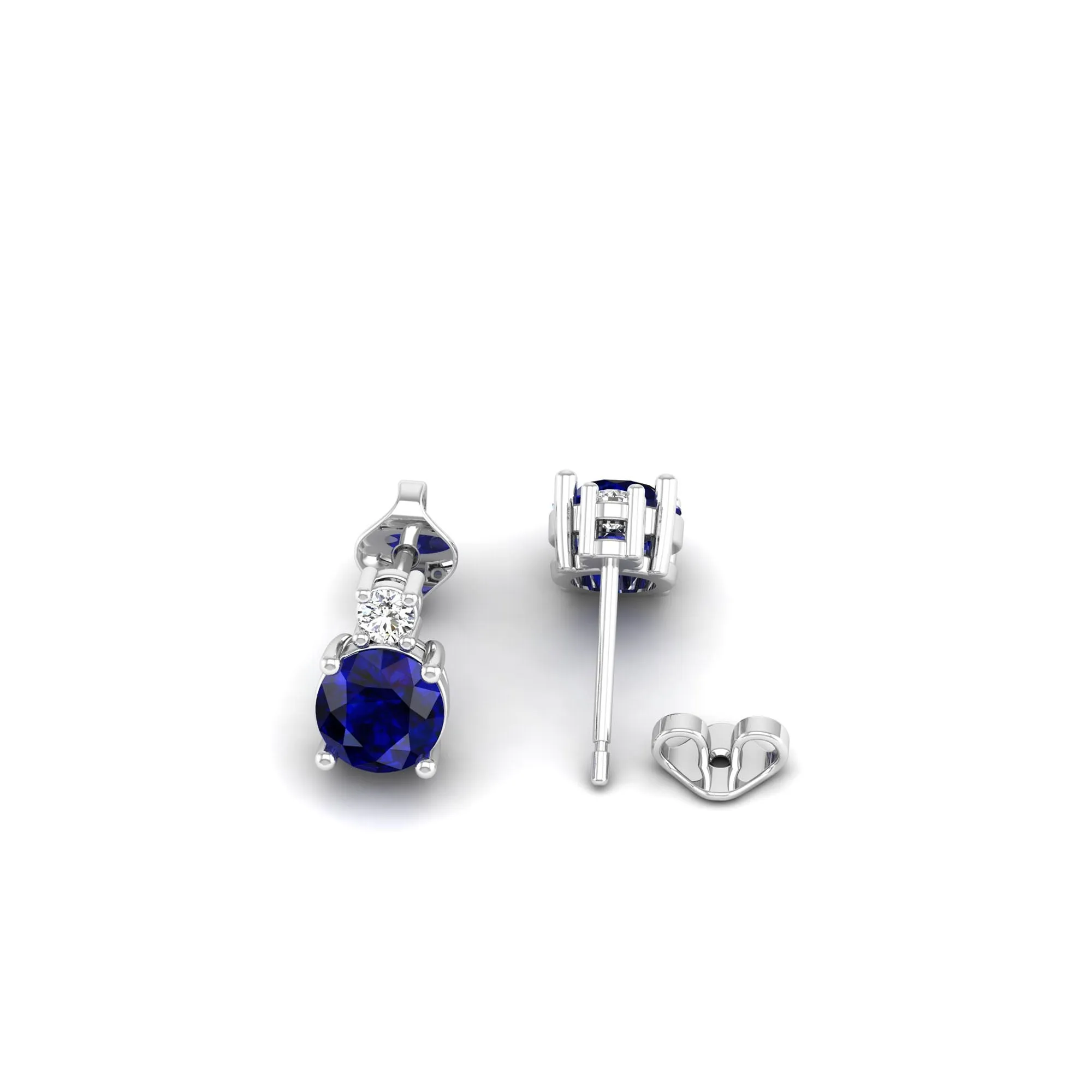 Classic Round Sapphire and Diamond Stud Earrings