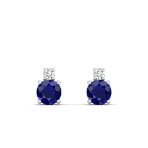 Classic Round Sapphire and Diamond Stud Earrings