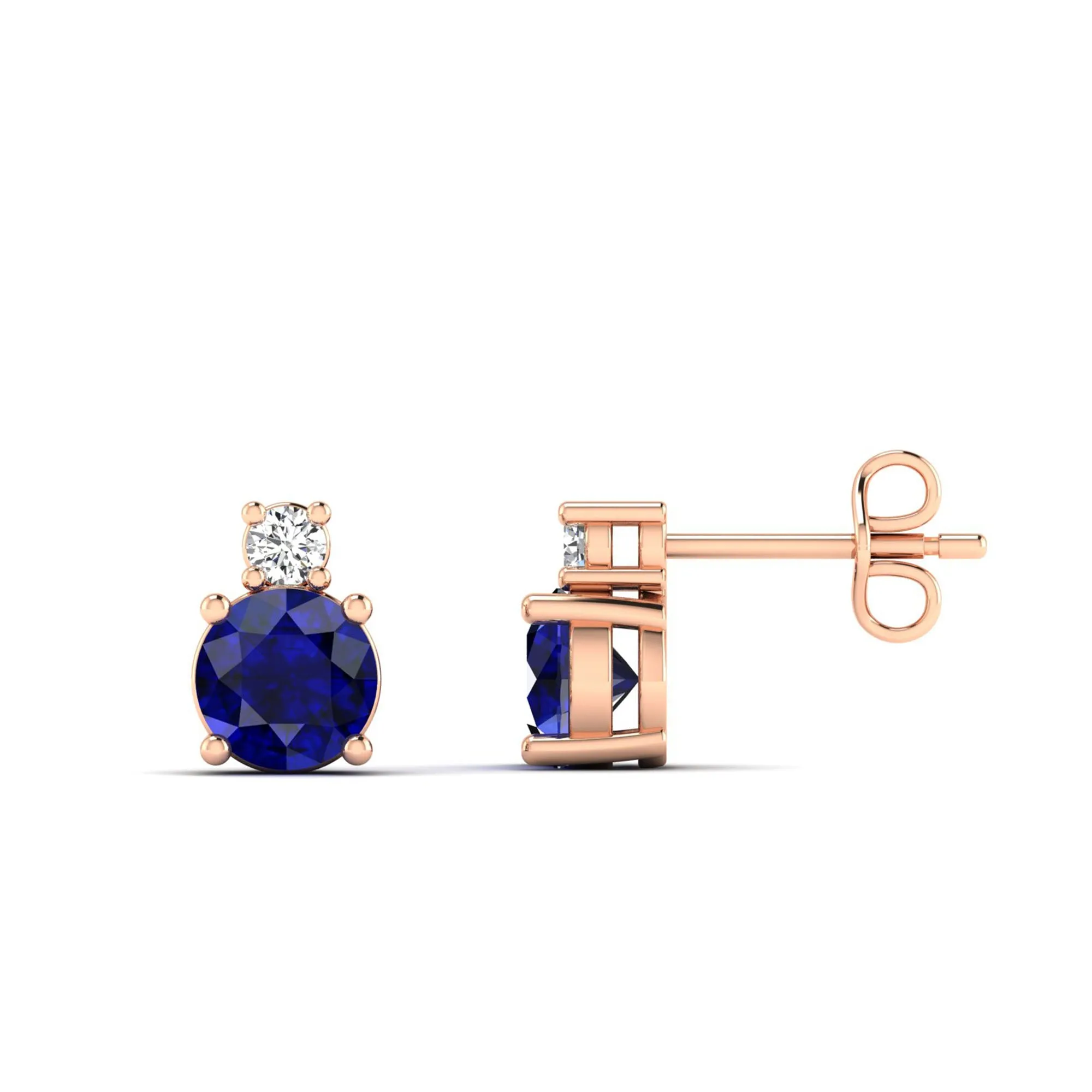 Classic Round Sapphire and Diamond Stud Earrings